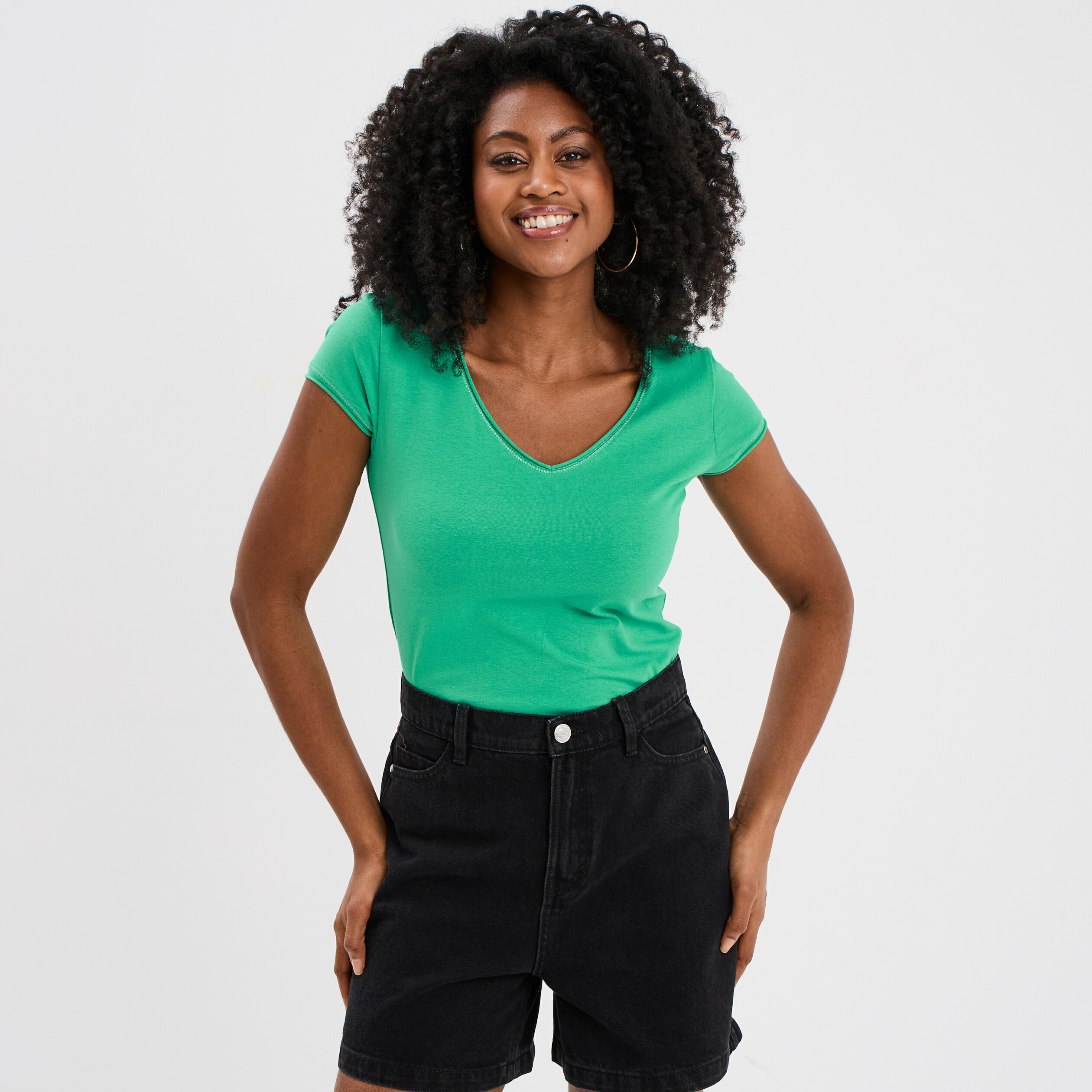 Tee Shirt Pantalon Vert Fille T-shirt Col V Ajusté Manches Courtes