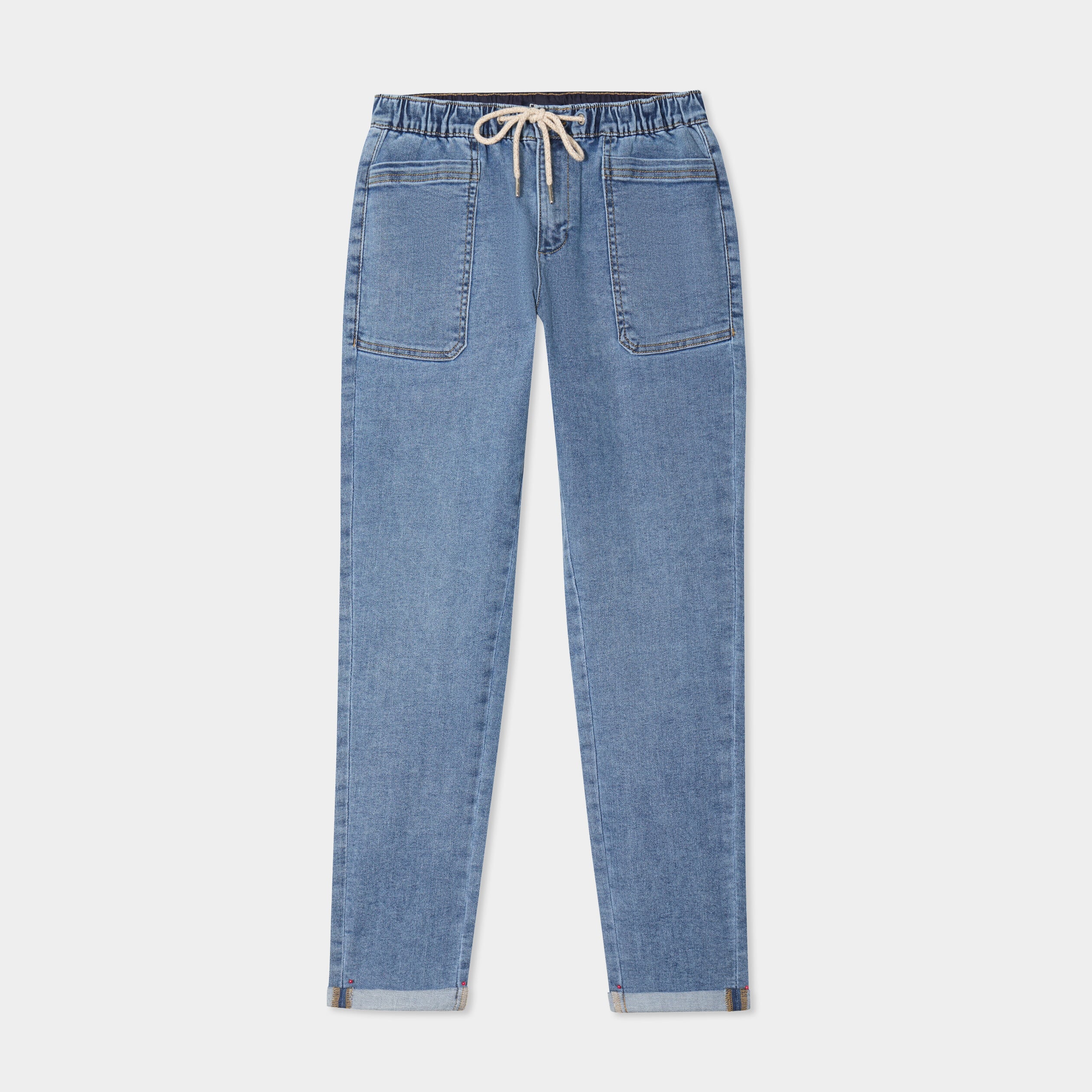 Jeans droit cropped taille &eacute;lastiqu&eacute;e denim stone femme