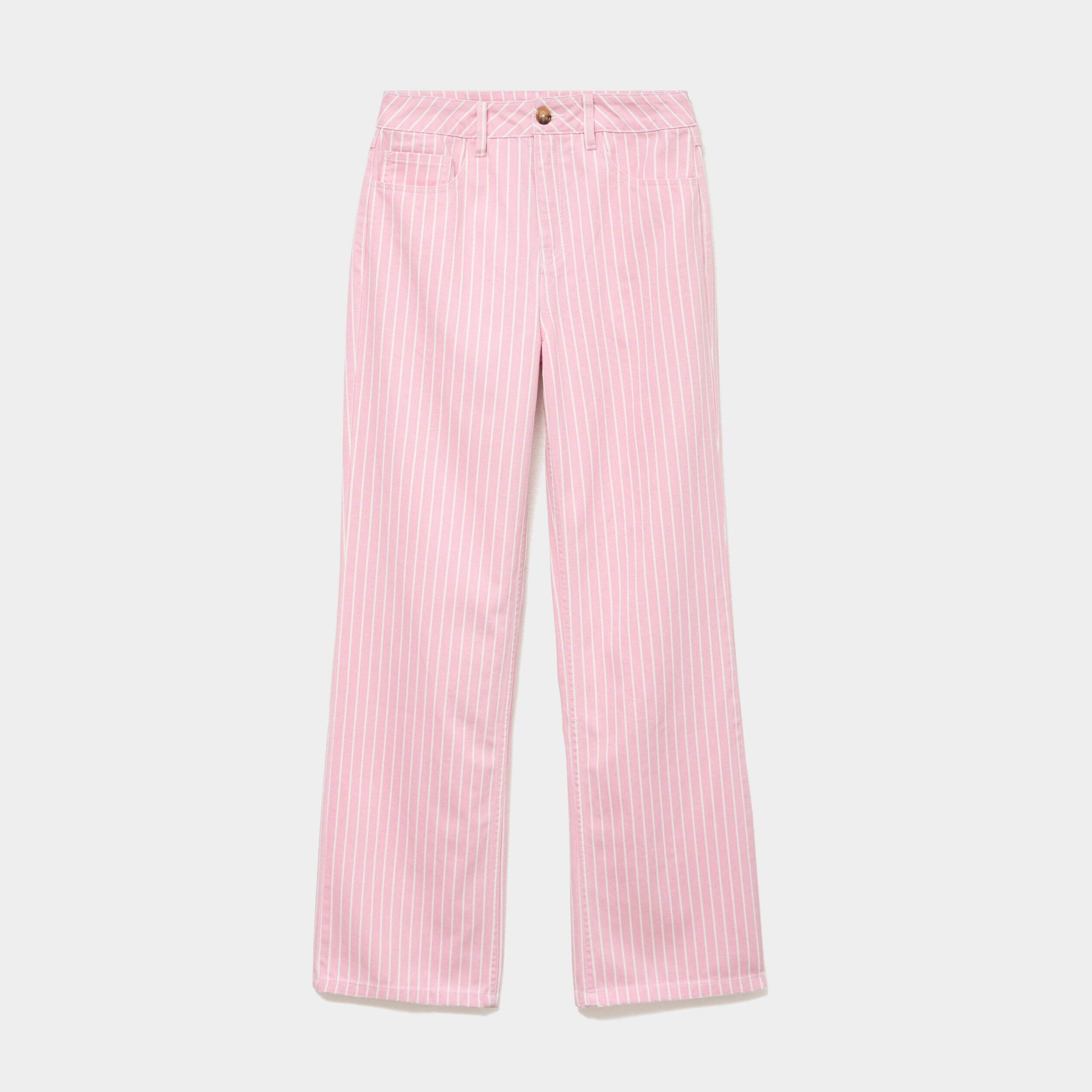 Jean droit taille haute coton rose clair femme