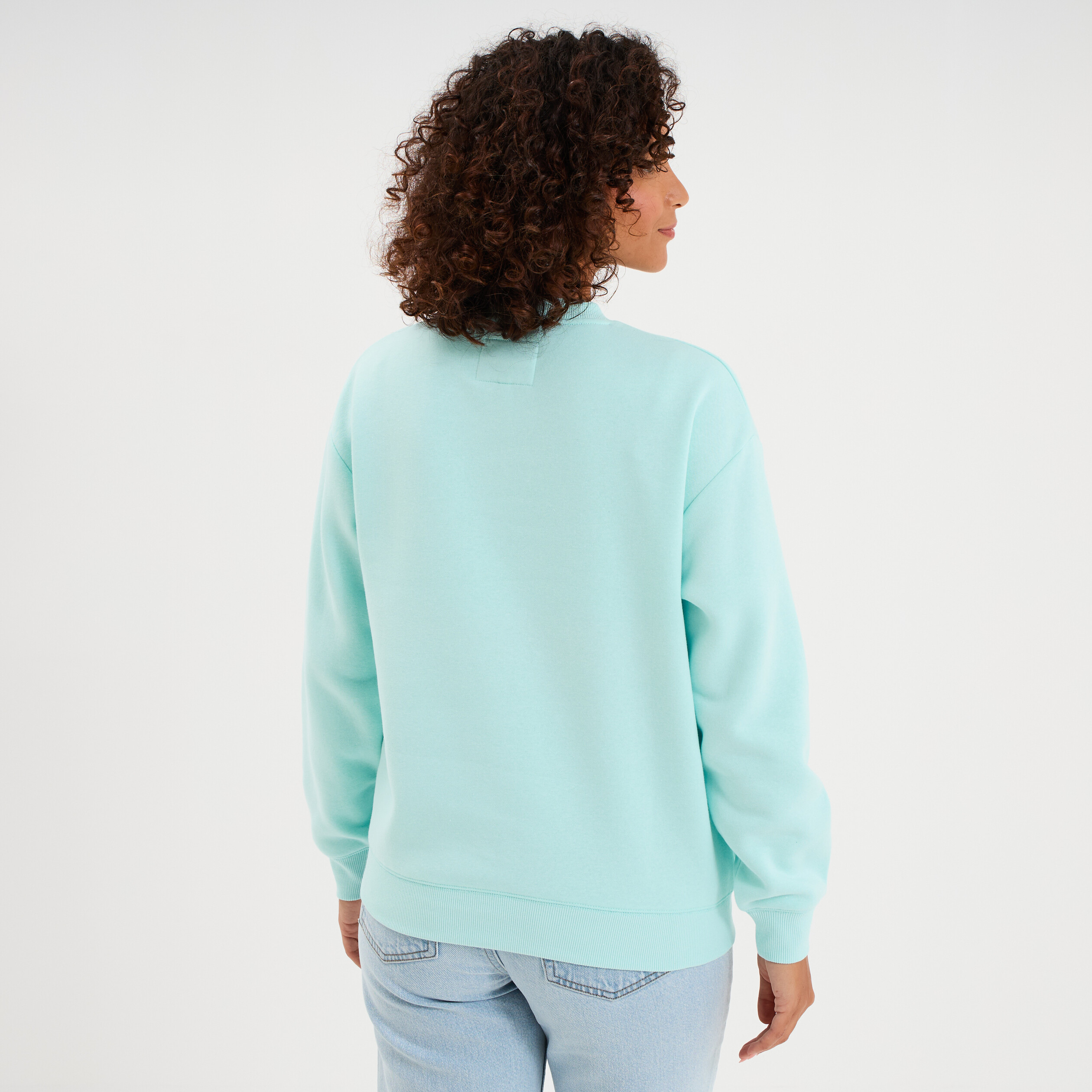 Sweat molleton col rond manches longues bleu turquoise femme