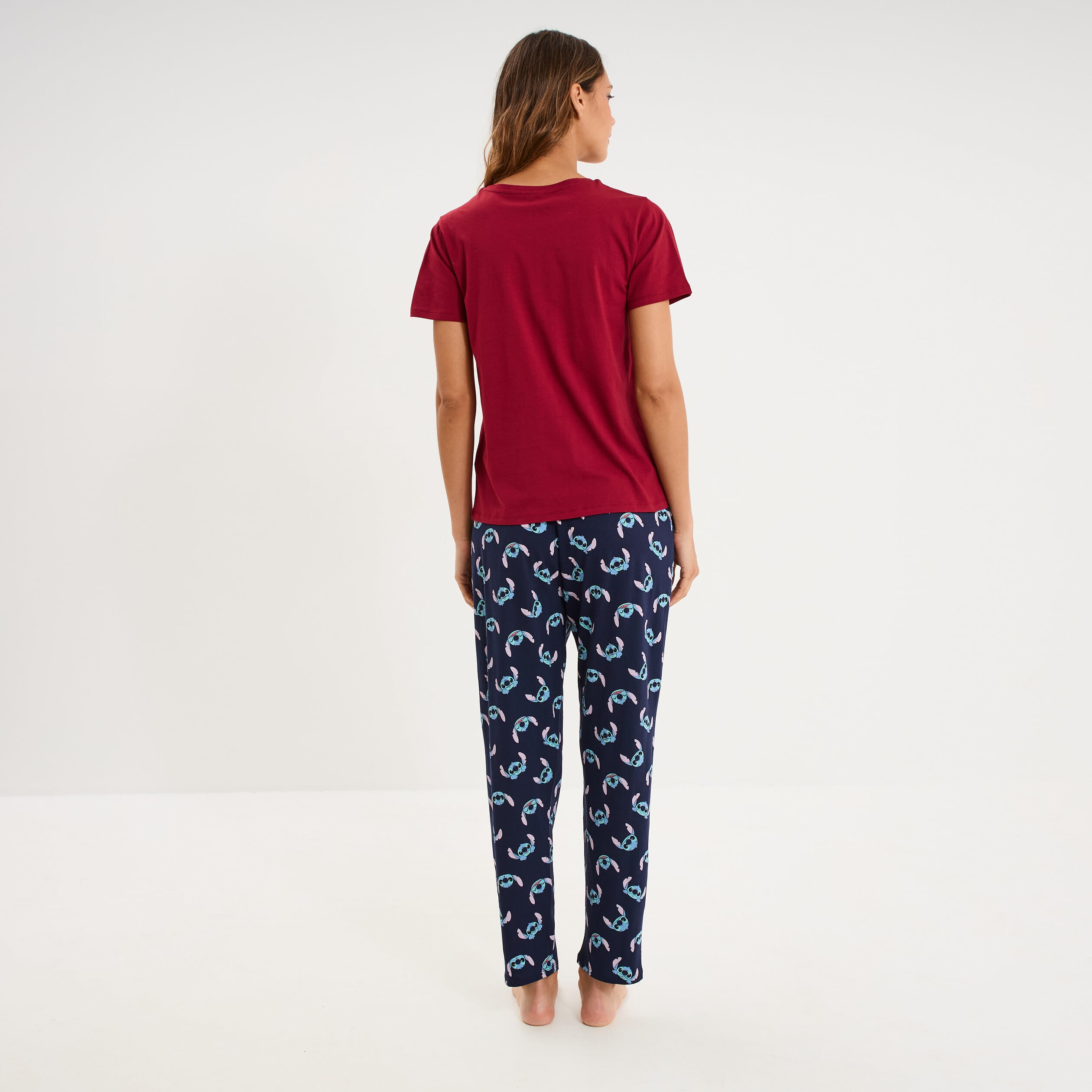 Ensemble pyjama pantalon t-shirt Stitch bordeaux femme