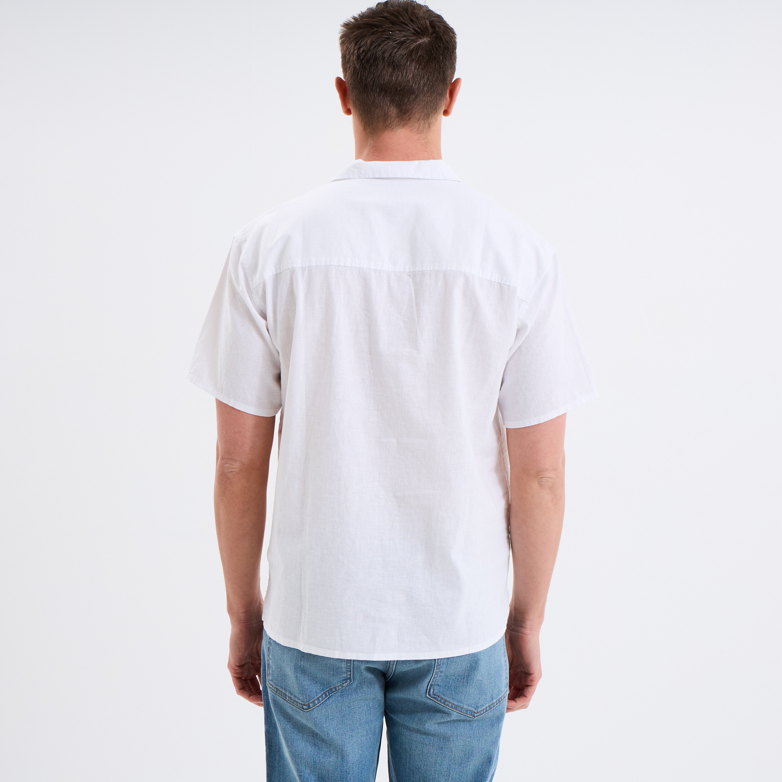 chemise manches courtes melange lin blanc homme Chemise manches courtes mélange lin blanc homme