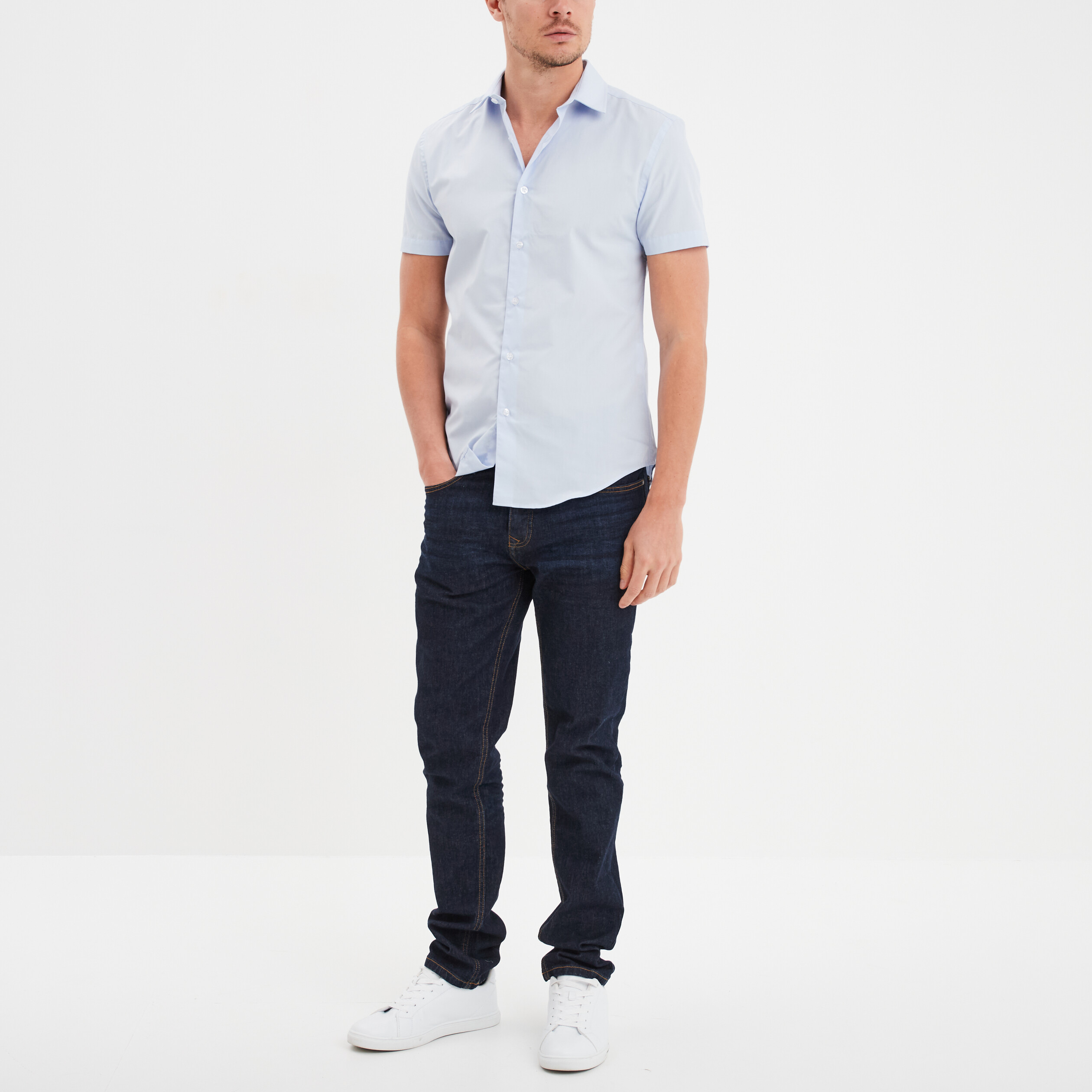 Chemise droite manches courtes bleu ciel homme