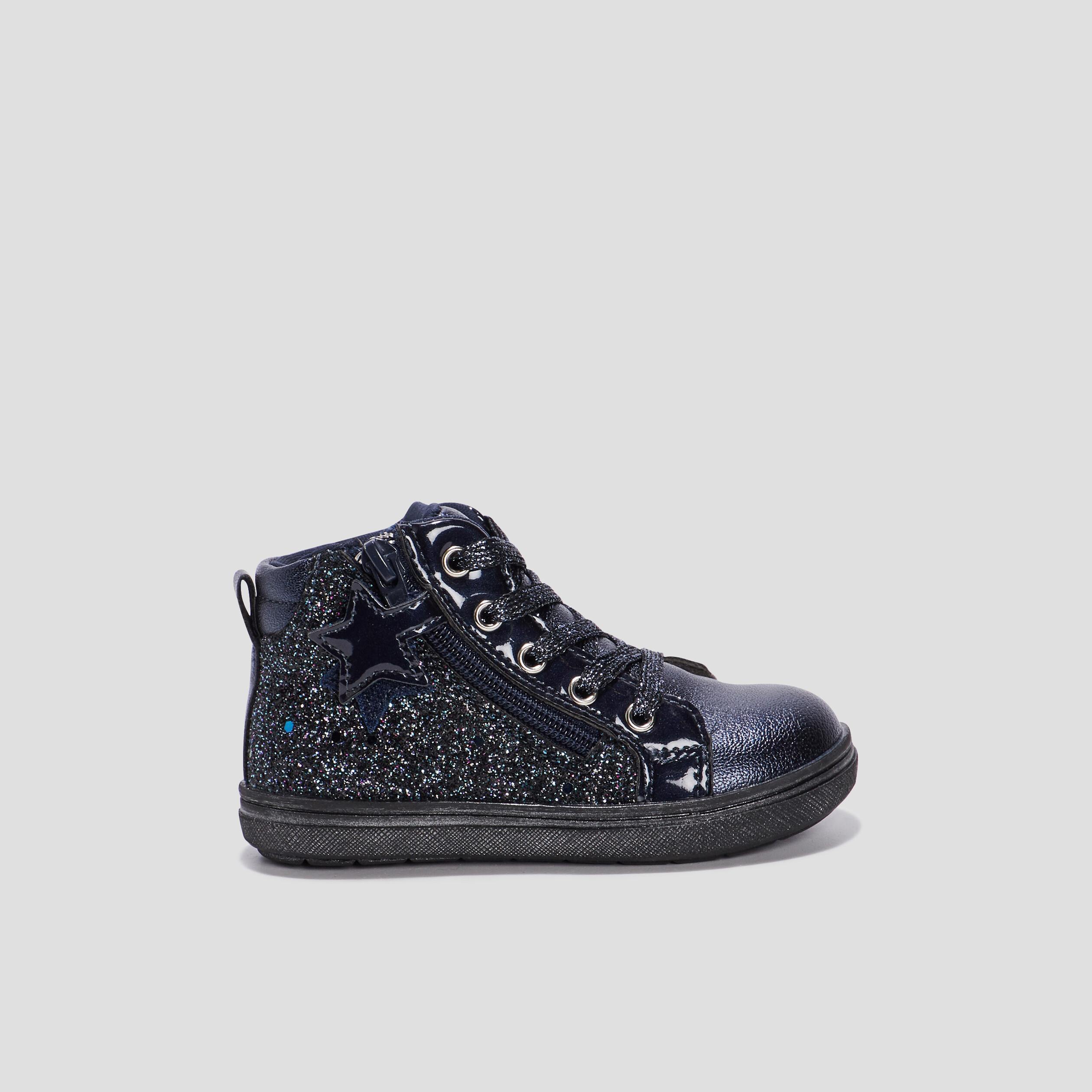 Baskets montantes &agrave; paillettes zipp&eacute;es bleu b&eacute;b&eacute; fille