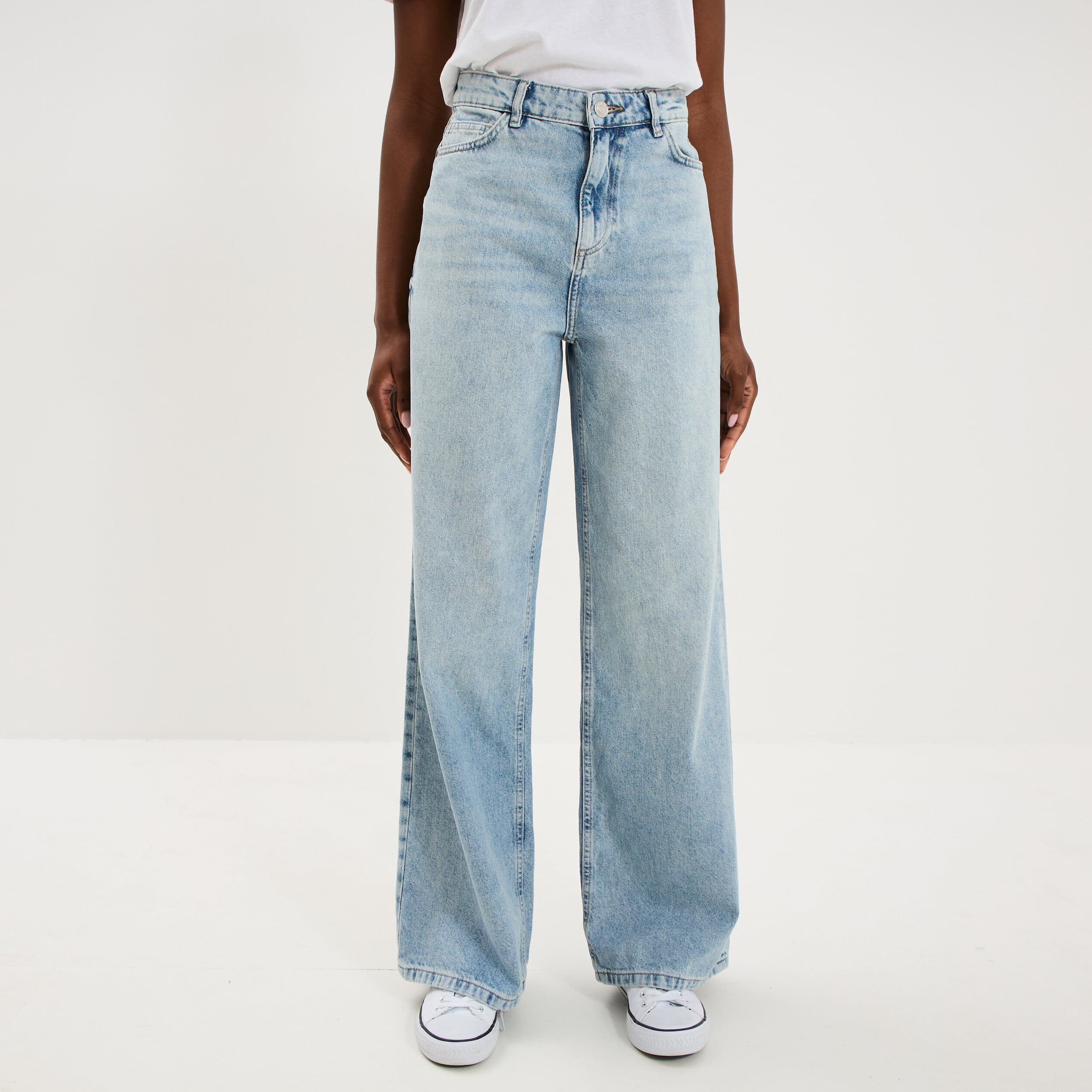 Jean large taille haute coton denim double stone femme