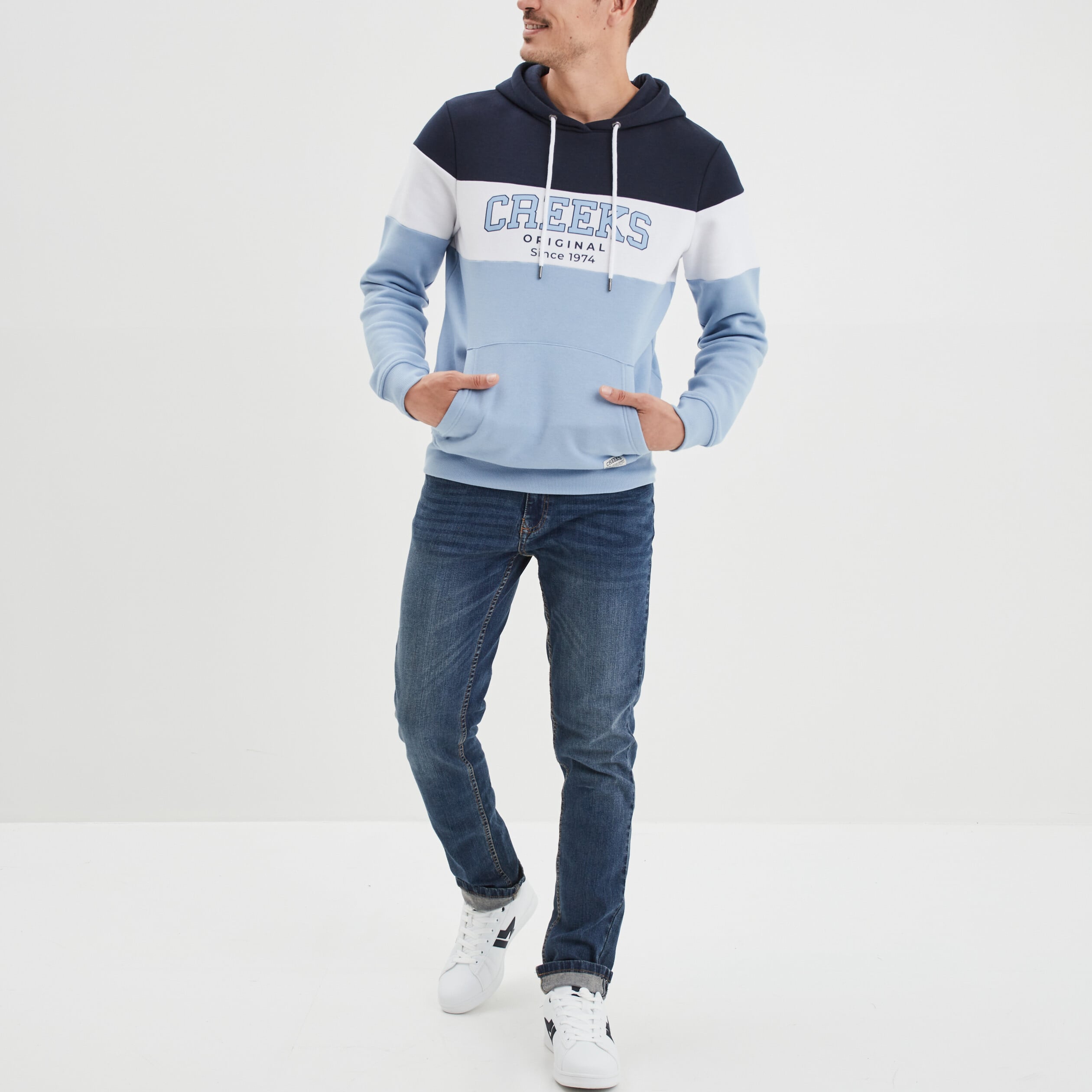 Sweat &agrave; capuche hoodie molleton Creeks bleu ciel homme