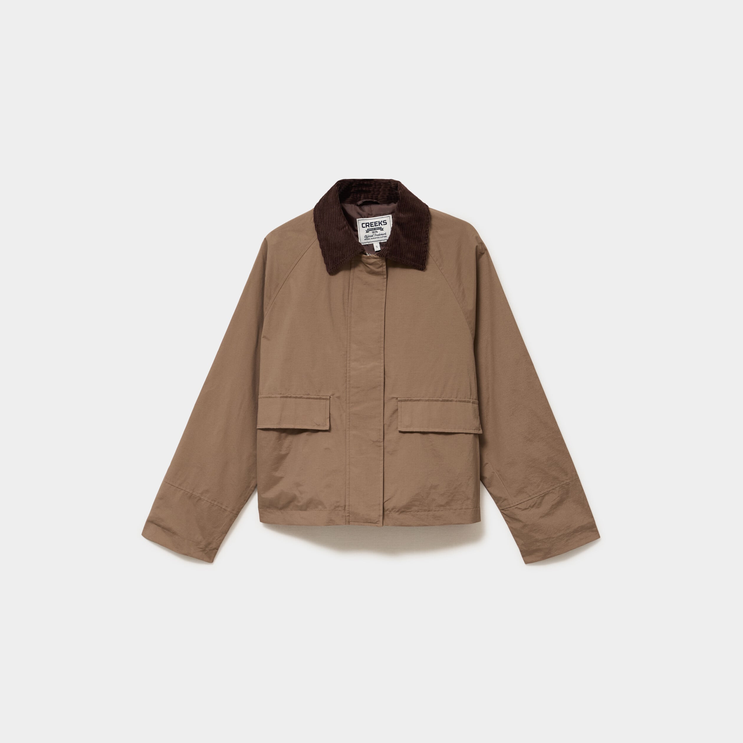 Veste courte oversize col velours c&ocirc;tel&eacute; taupe femme