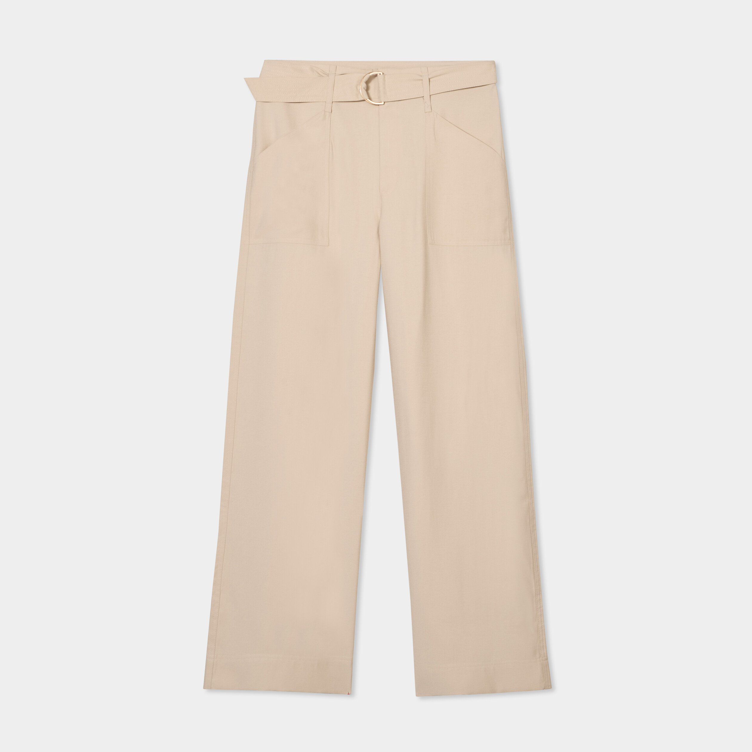 pantalon large avec ceinture beige femme Pantalon large avec ceinture beige femme