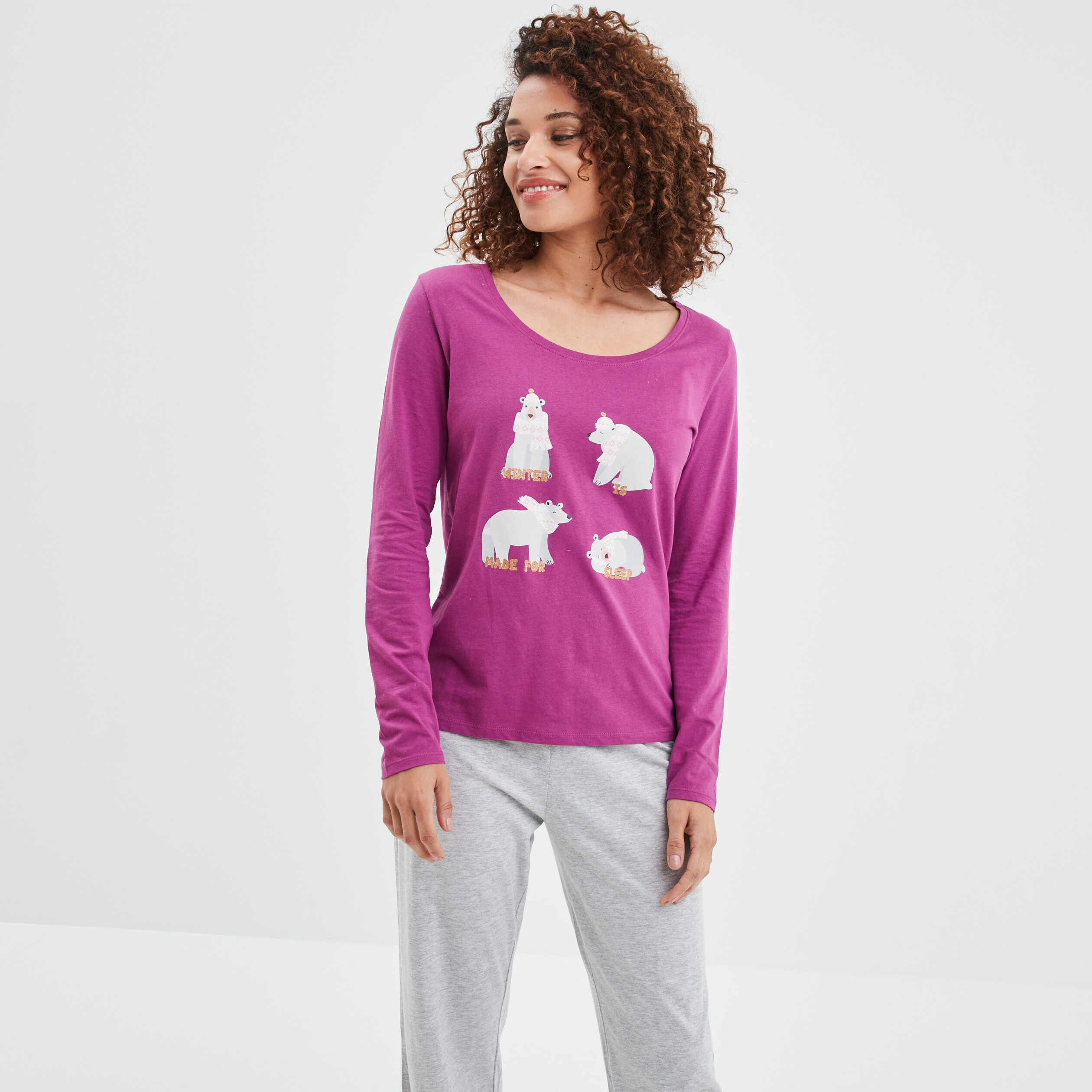 Ensemble pyjama pantalon coton violet femme