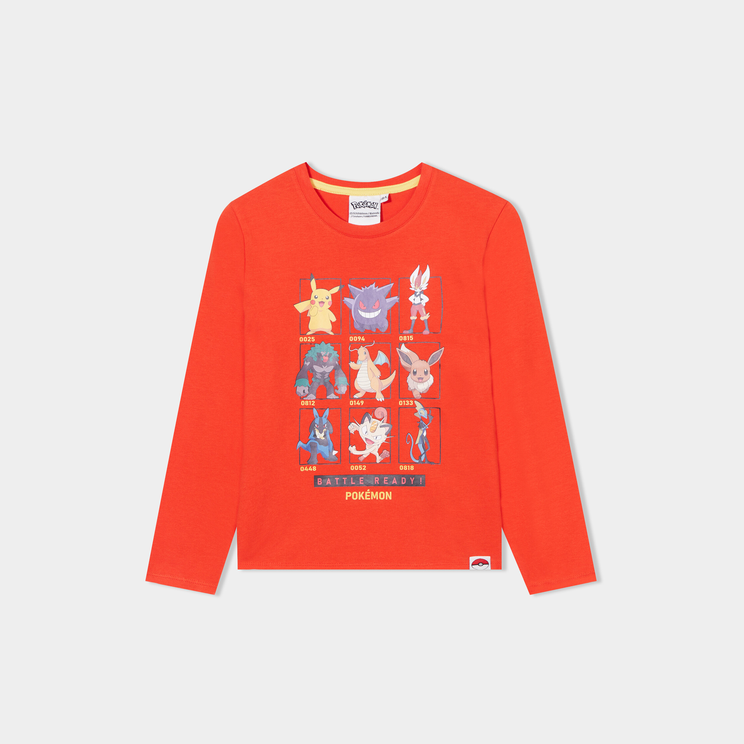 t shirt coton manches longues pokemon orange fonce garcon T-shirt coton manches longues Pokémon orange foncé garçon