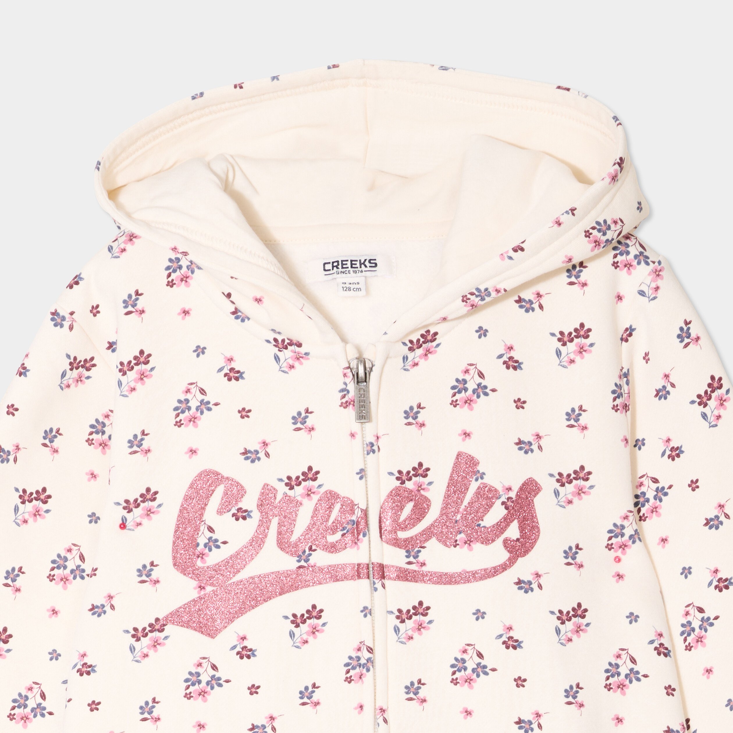 Sweat zippé à capuche Creeks beige fille