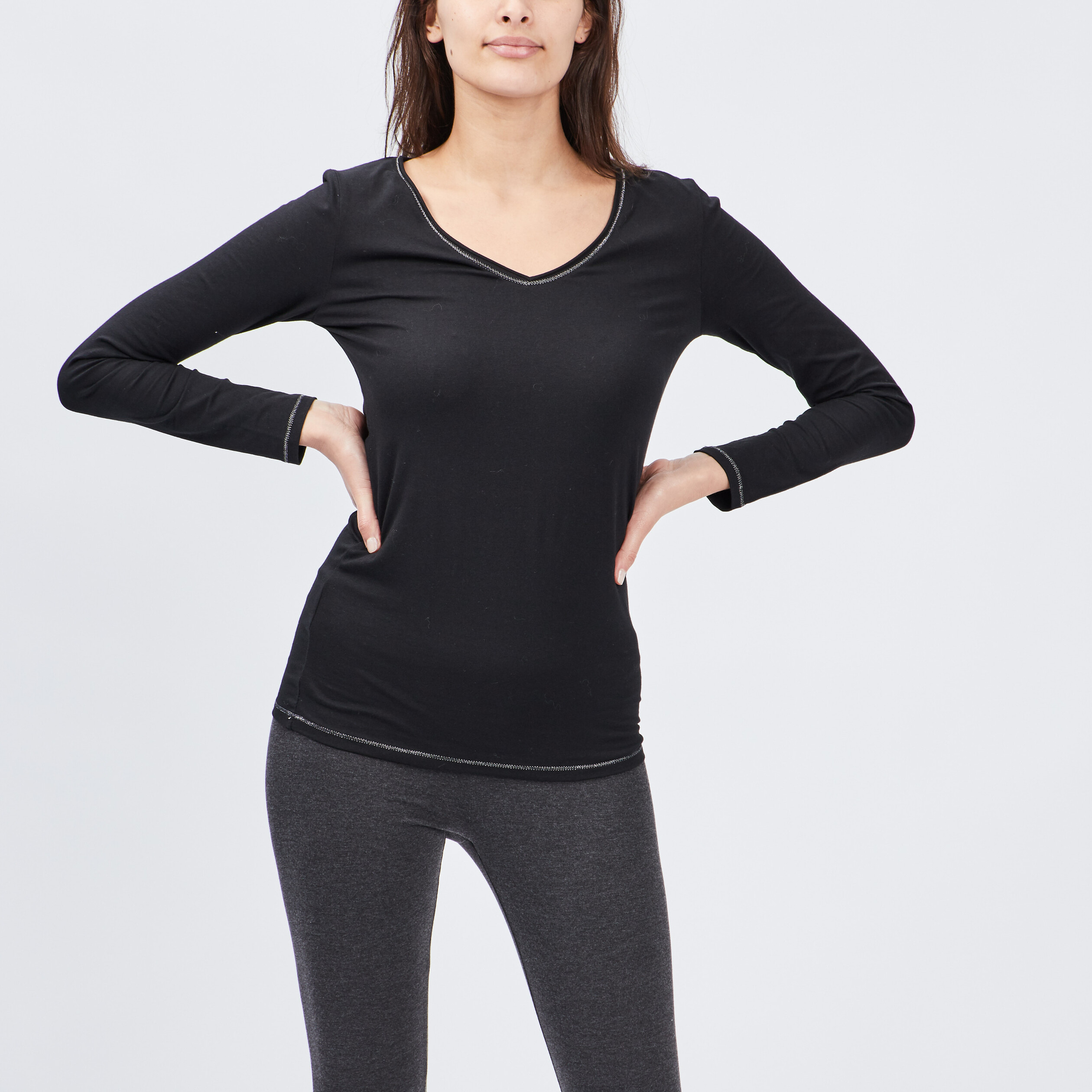 t shirt manches longues noir femme T-shirt manches longues noir femme
