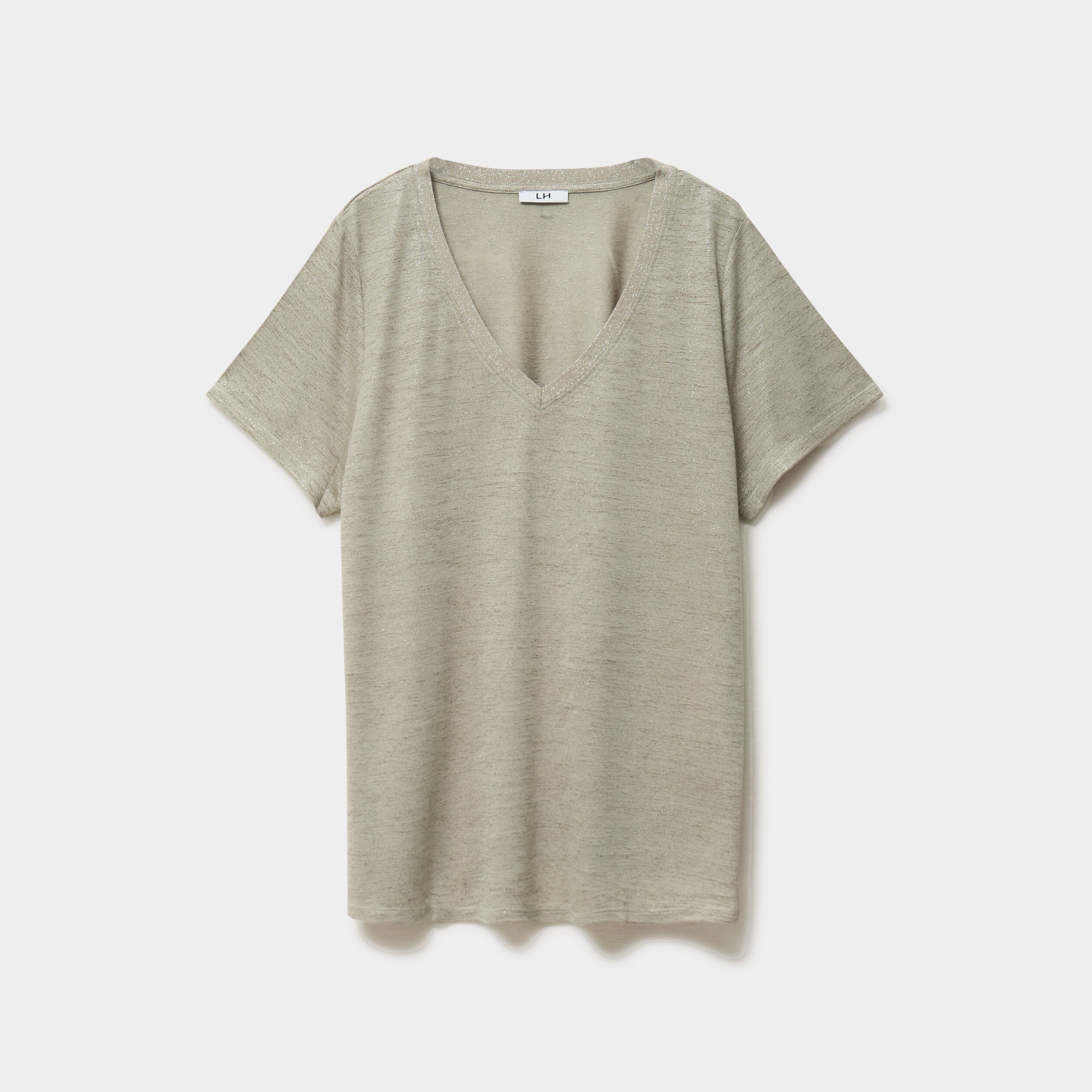 T-shirt col en V manches courtes vert kaki femme grande taille