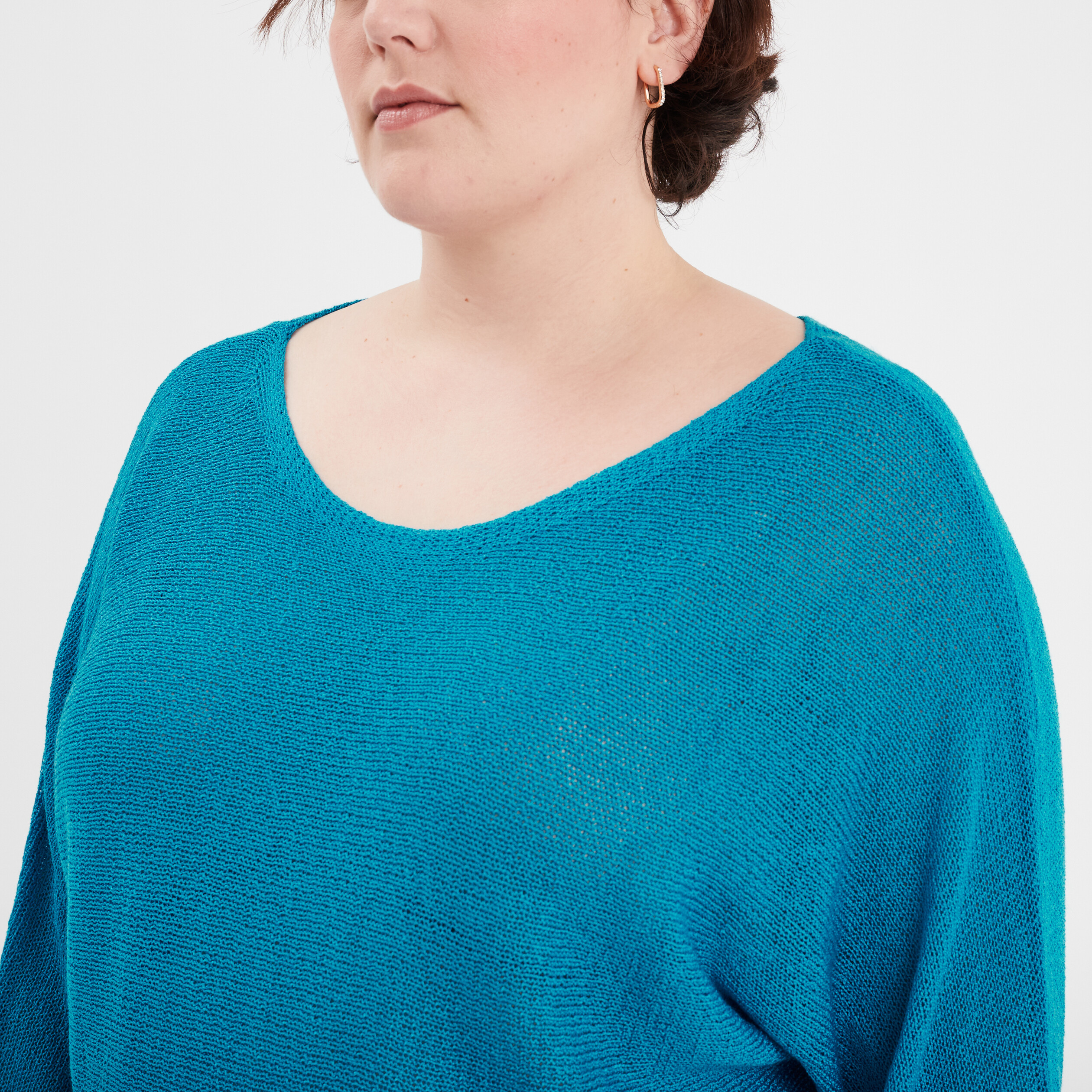 pull manches longues col rond bleu canard femmegt Pull manches longues col rond bleu canard femme grande taille