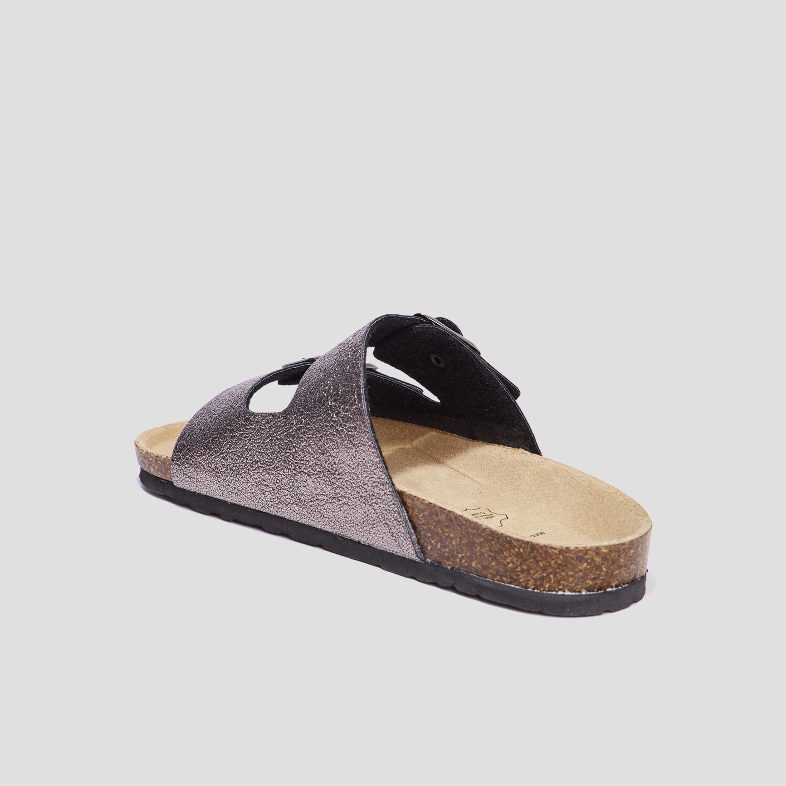 Mules avec doubles boucles gris fonc&eacute; femme