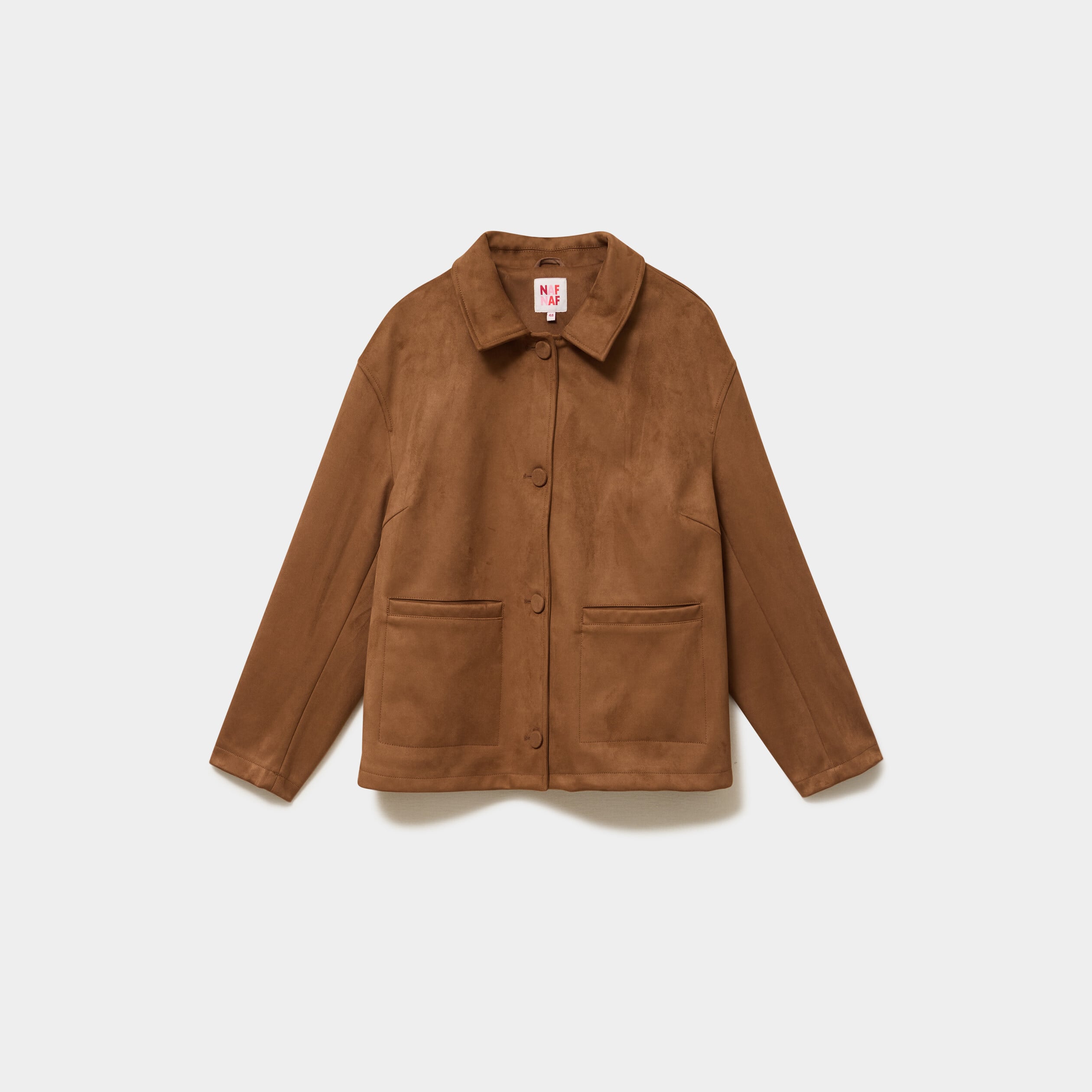 Veste paletot en su&eacute;dine boutonn&eacute;e marron clair femme grande taille