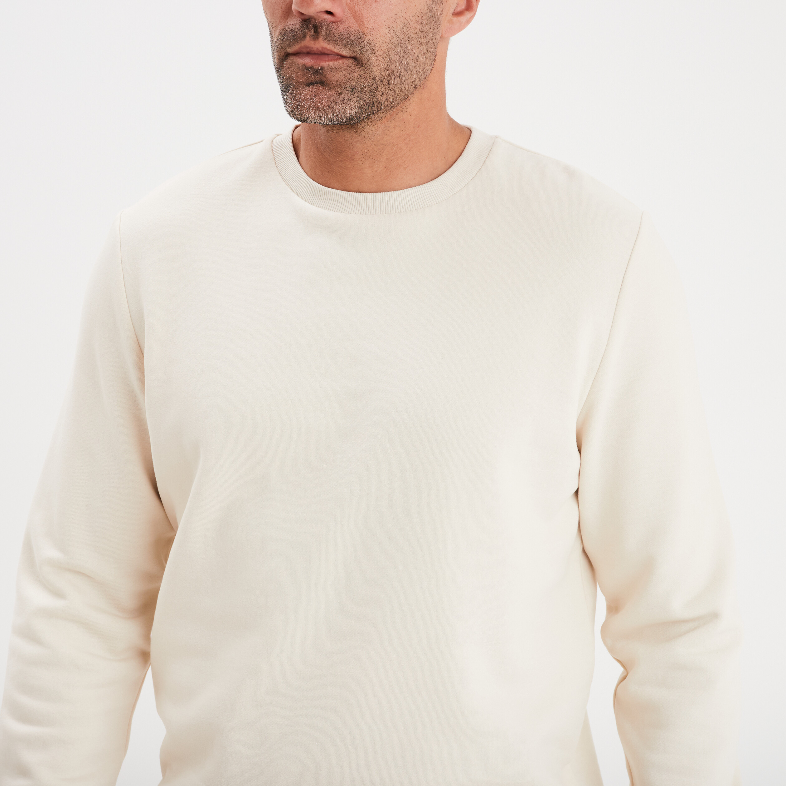 Sweat molleton col rond ecru homme
