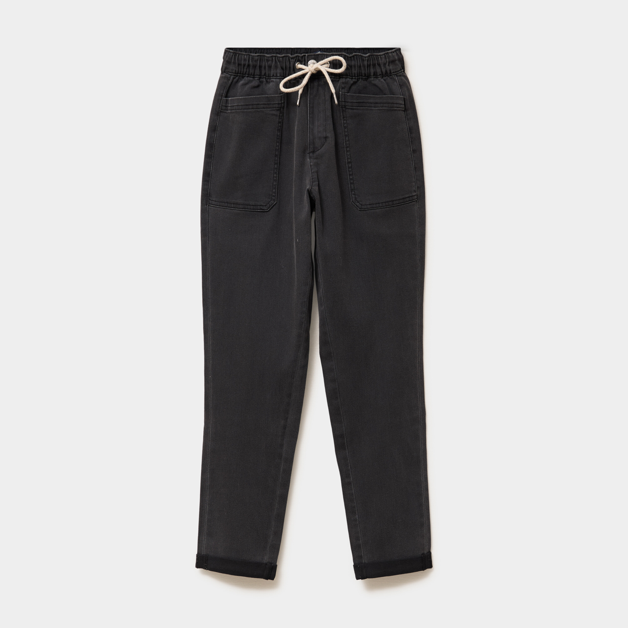 Jeans droit cropped taille &eacute;lastiqu&eacute;e denim noir femme