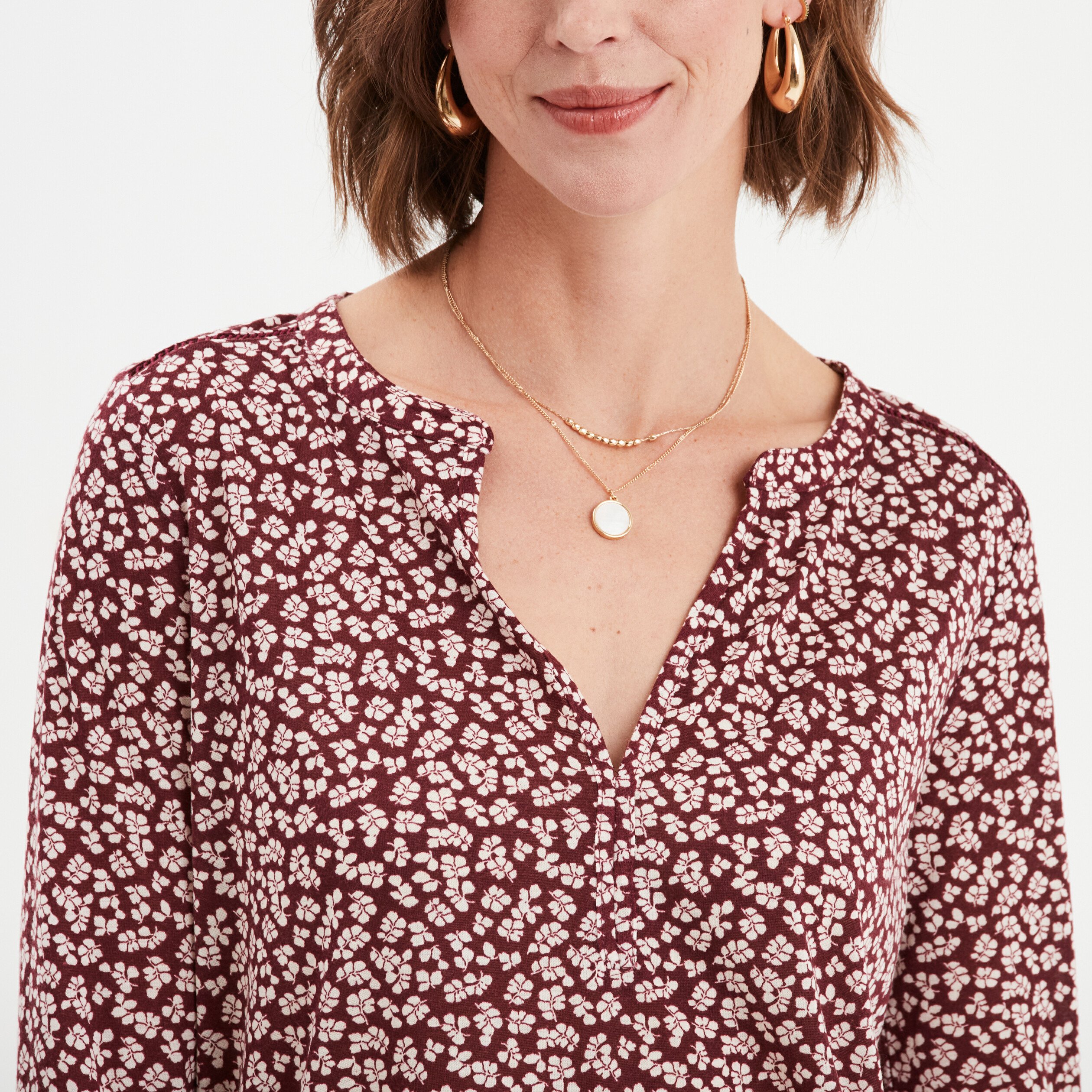 t shirt manches longues a revers bordeaux femme T-shirt manches longues à revers bordeaux femme
