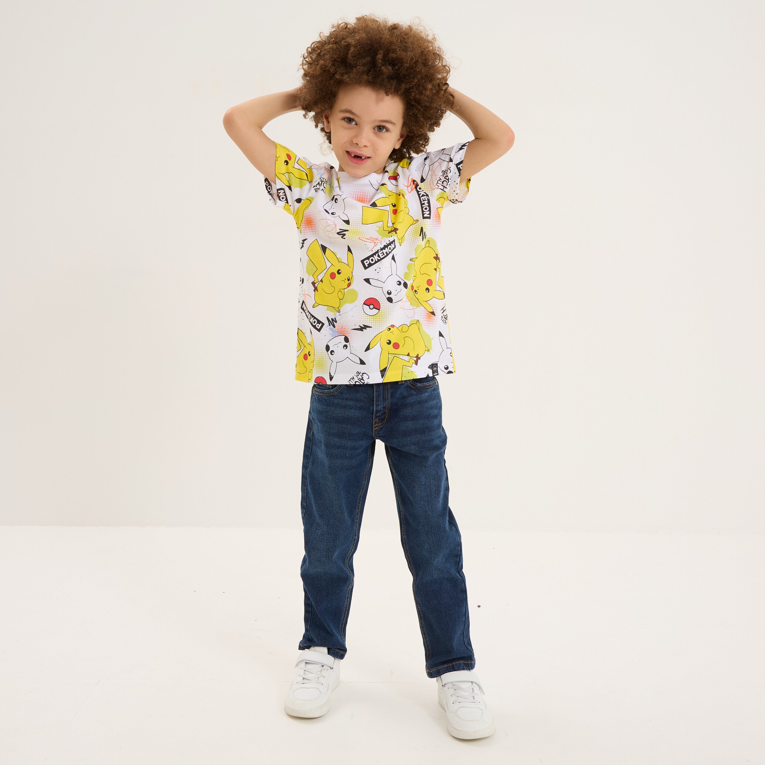 t shirt manches courtes pokemon pikachu blanc garcon T-shirt manches courtes Pokémon Pikachu blanc garçon