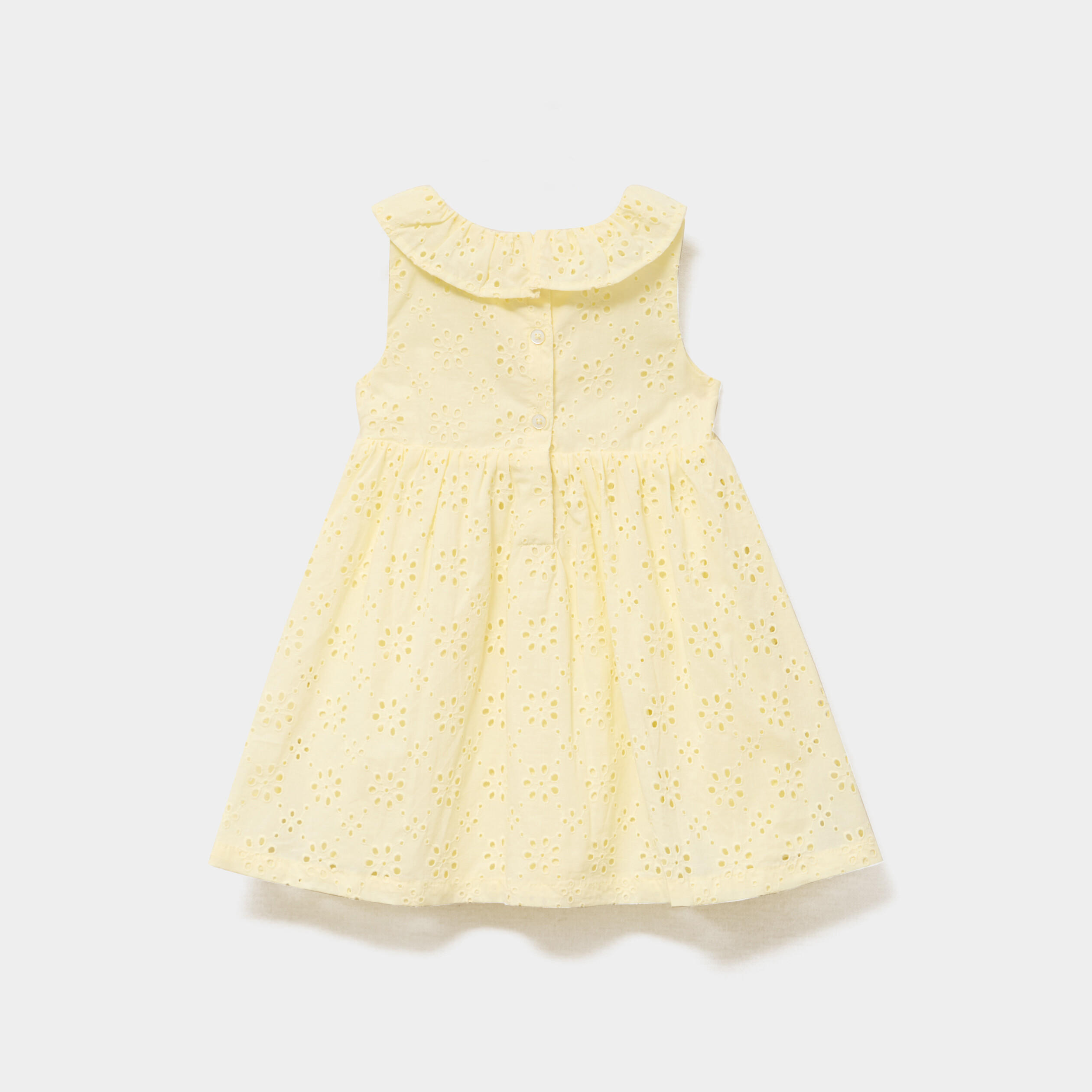 Robe &eacute;vas&eacute;e broderie anglaise coton jaune clair b&eacute;b&eacute; fille