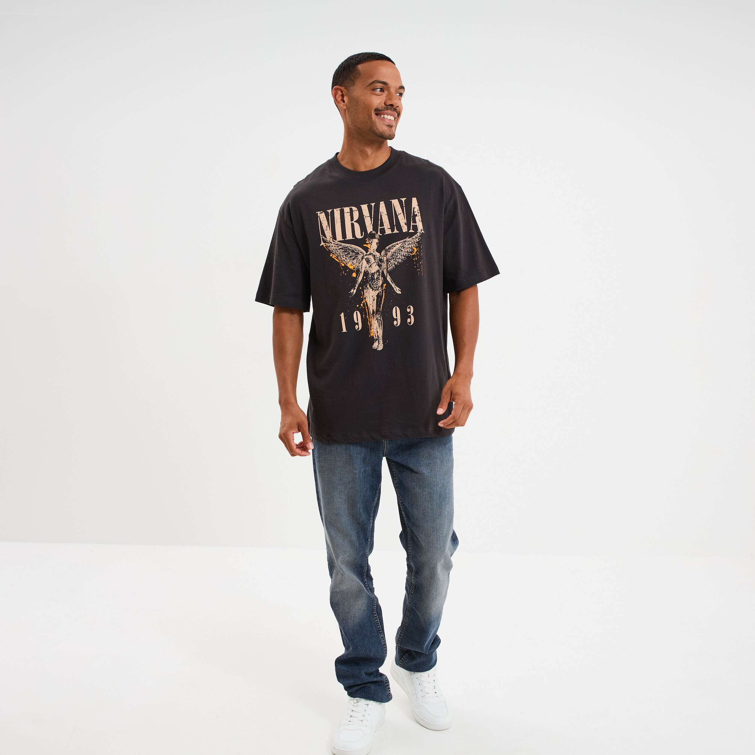 t shirt manches courtes coton nirvana gris fonce homme T-shirt manches courtes coton Nirvana gris foncé homme