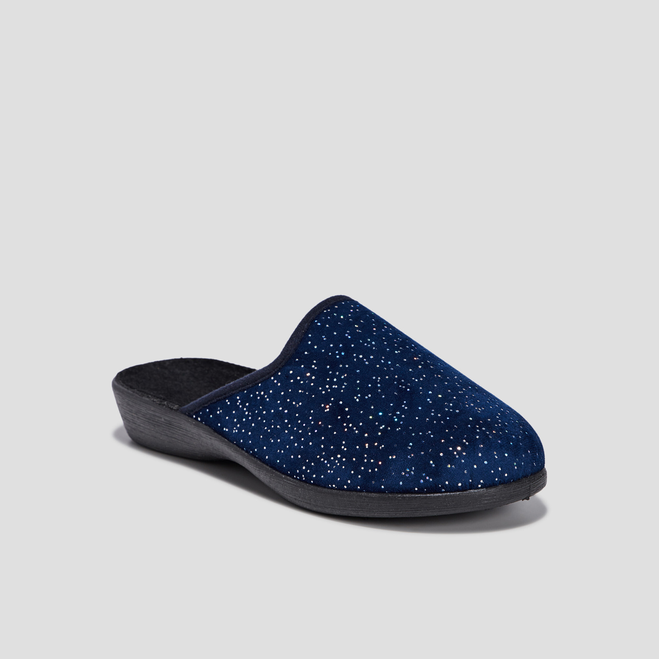 Chaussons mules compens&eacute;s bleu marine femme