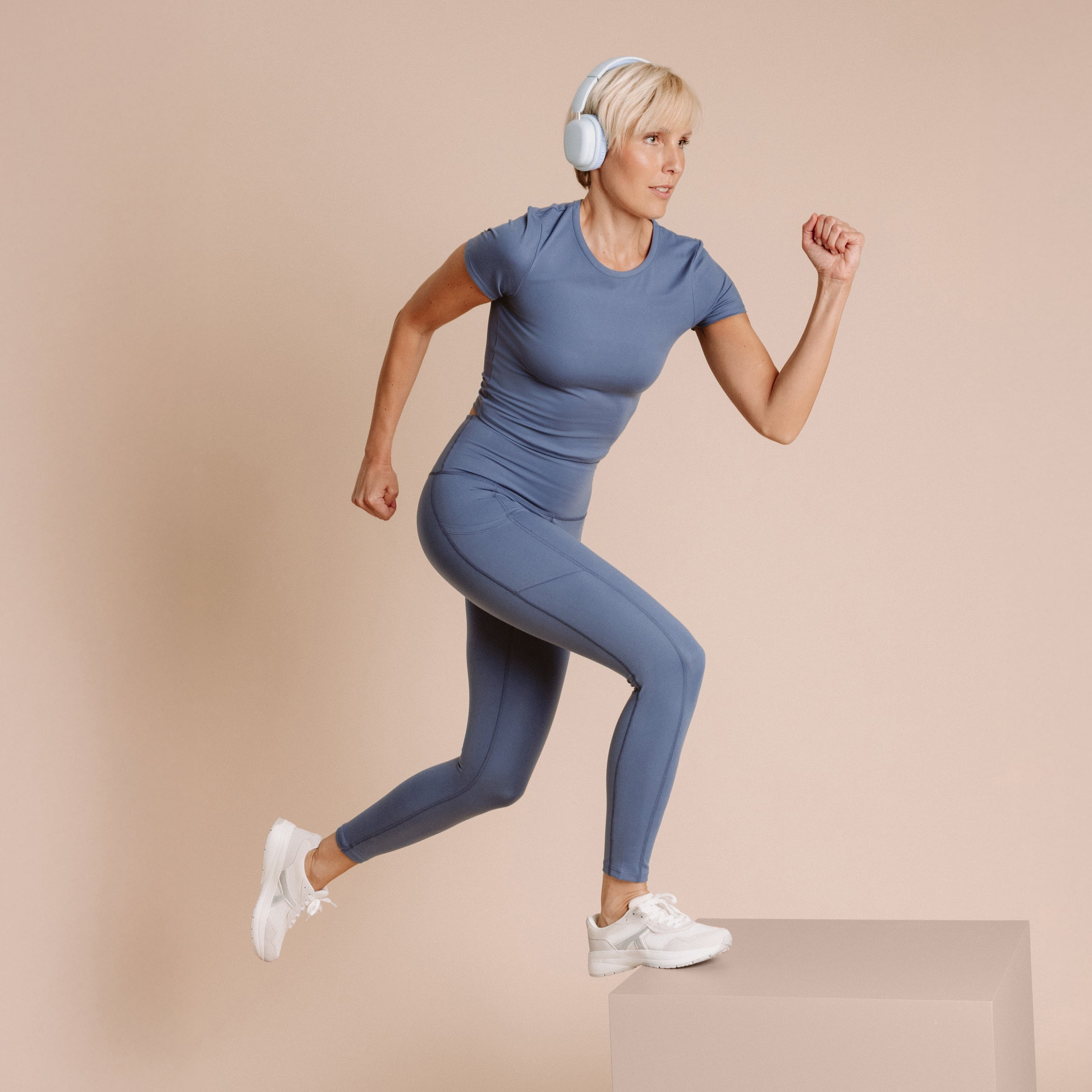 Legging de sport taille haute bleu fonc&eacute; femme