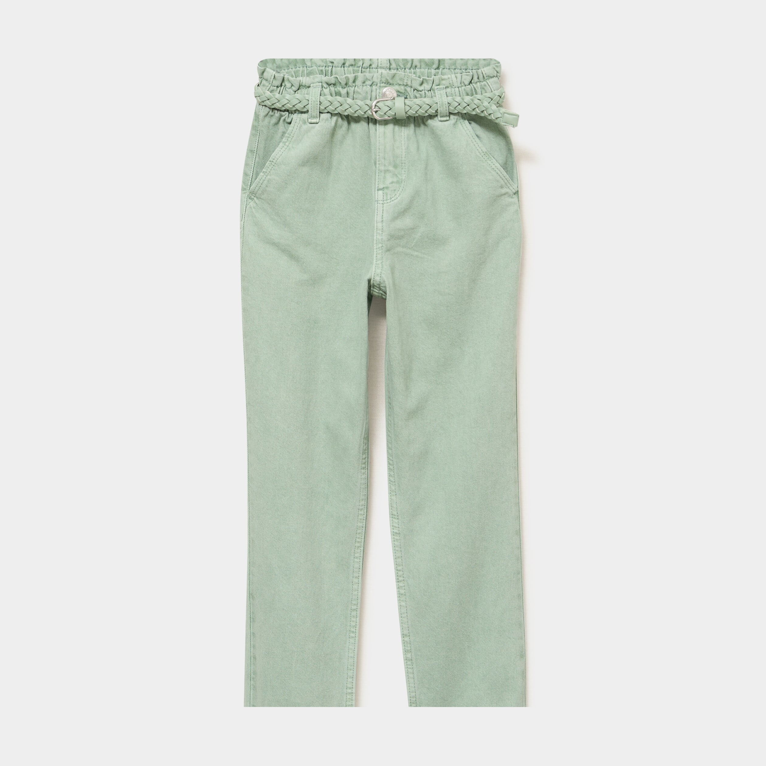 Pantalon mom taille &eacute;lastiqu&eacute;e vert pastel fille