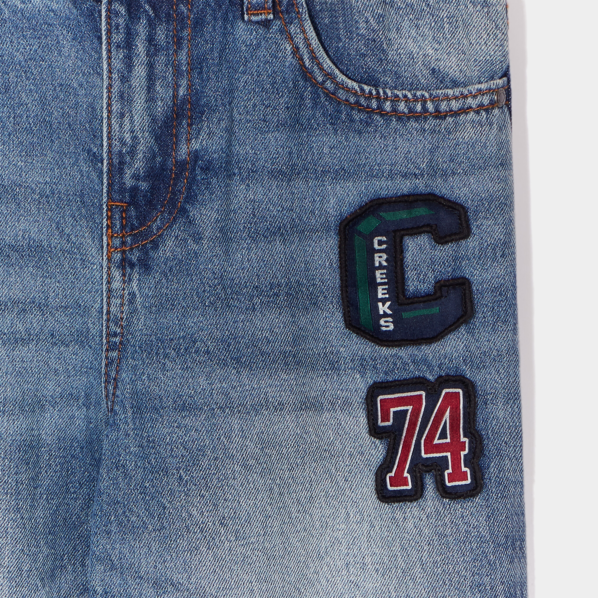 jeans regular patchs coton creeks denim double stone garcon Jeans regular patchs coton Creeks denim double stone garçon