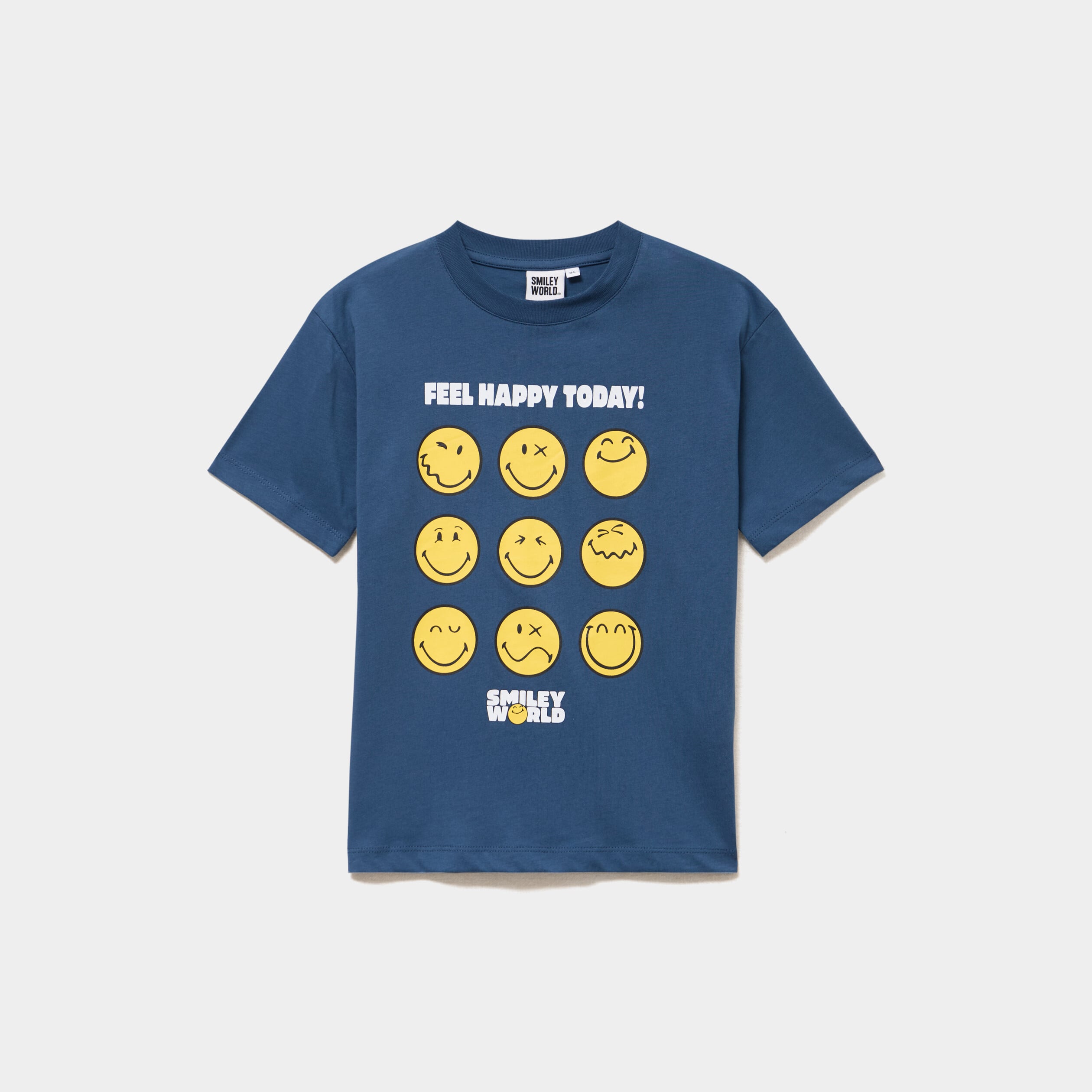 T-shirt coton Smiley World bleu gris gar&ccedil;on