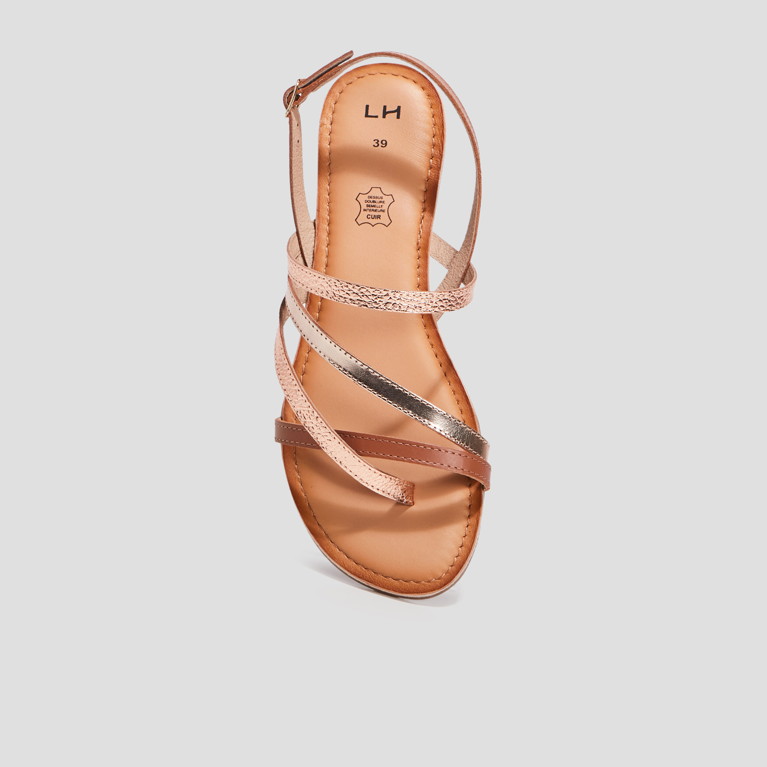 sandales en cuir semelle plate marron femme Sandales en cuir semelle plate marron femme