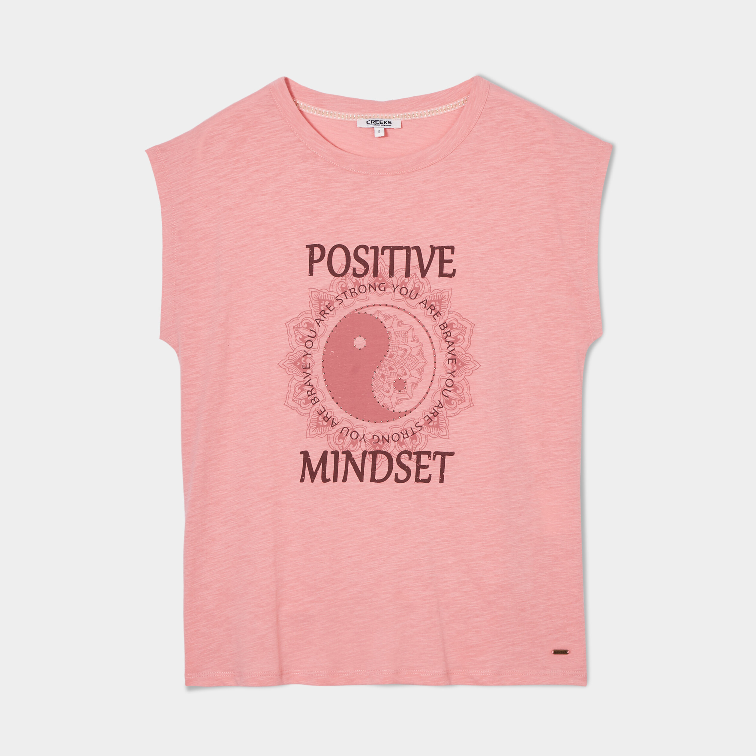 t shirt col rond manches courtes creeks rose corail femme T-shirt col rond manches courtes Creeks rose corail femme