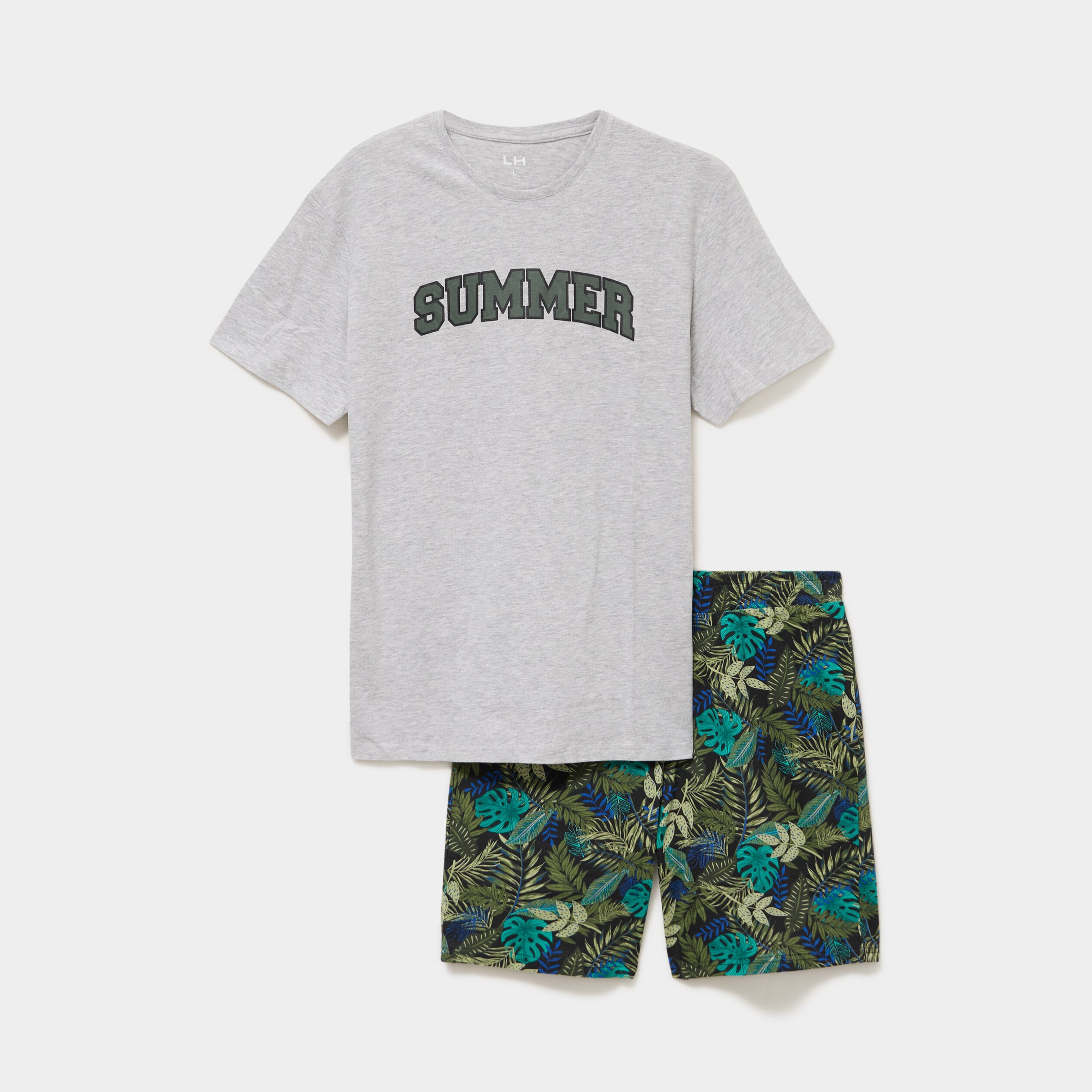 Ensemble pyjama short et t-shirt coton gris clair homme