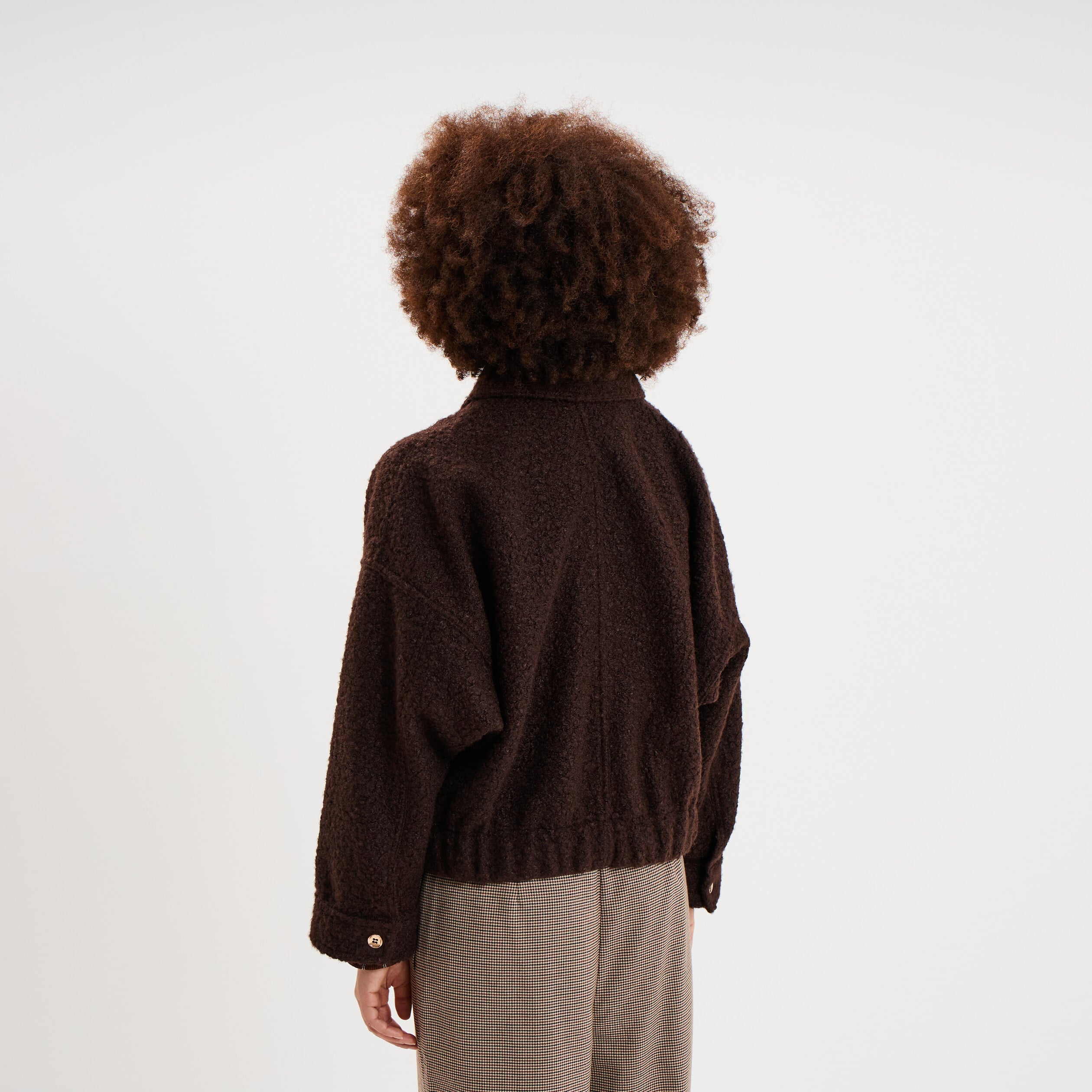 Veste bouclette oversize col tailleur marron fonc&eacute; femme