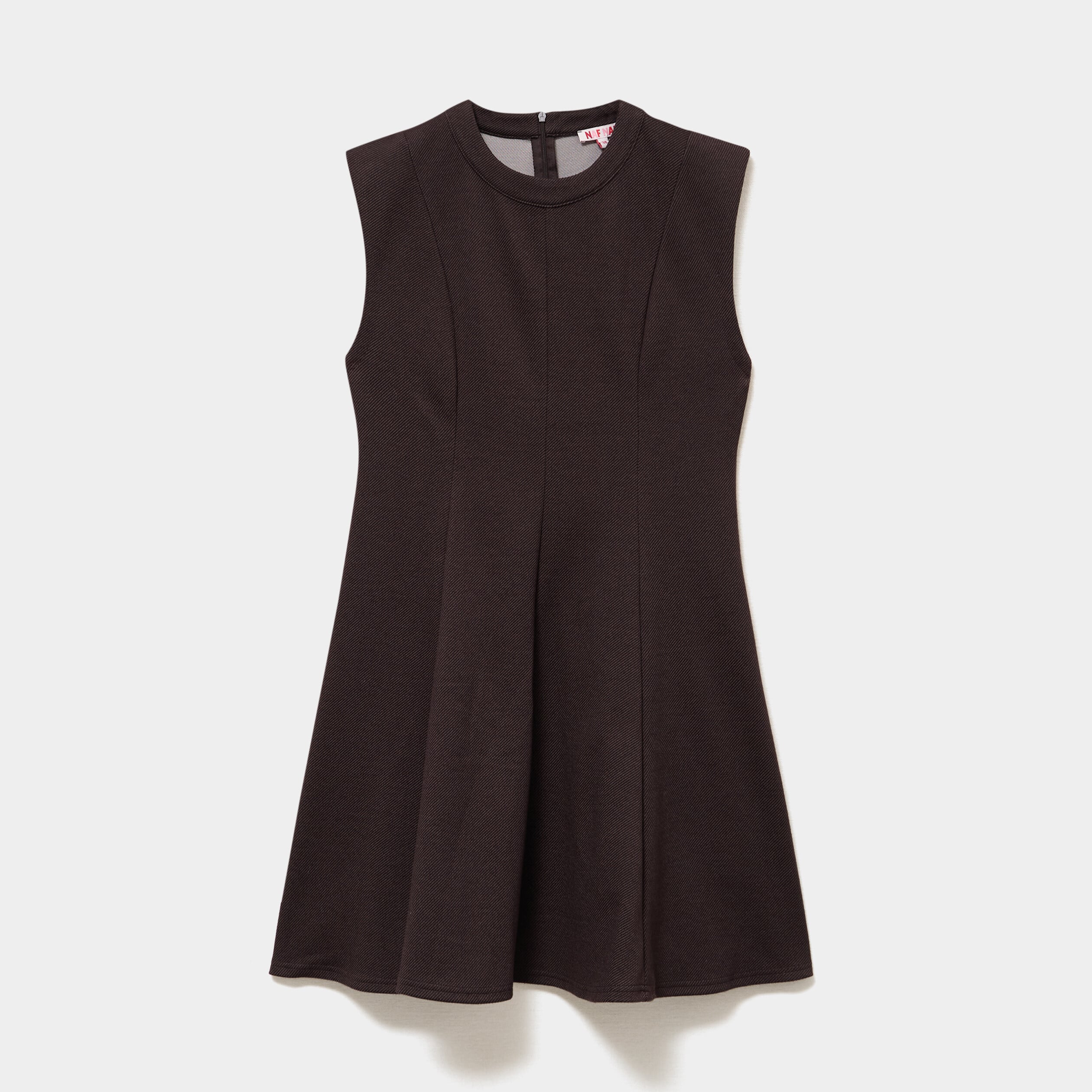 Robe maille sans manches corolle courte marron fonc&eacute; femme
