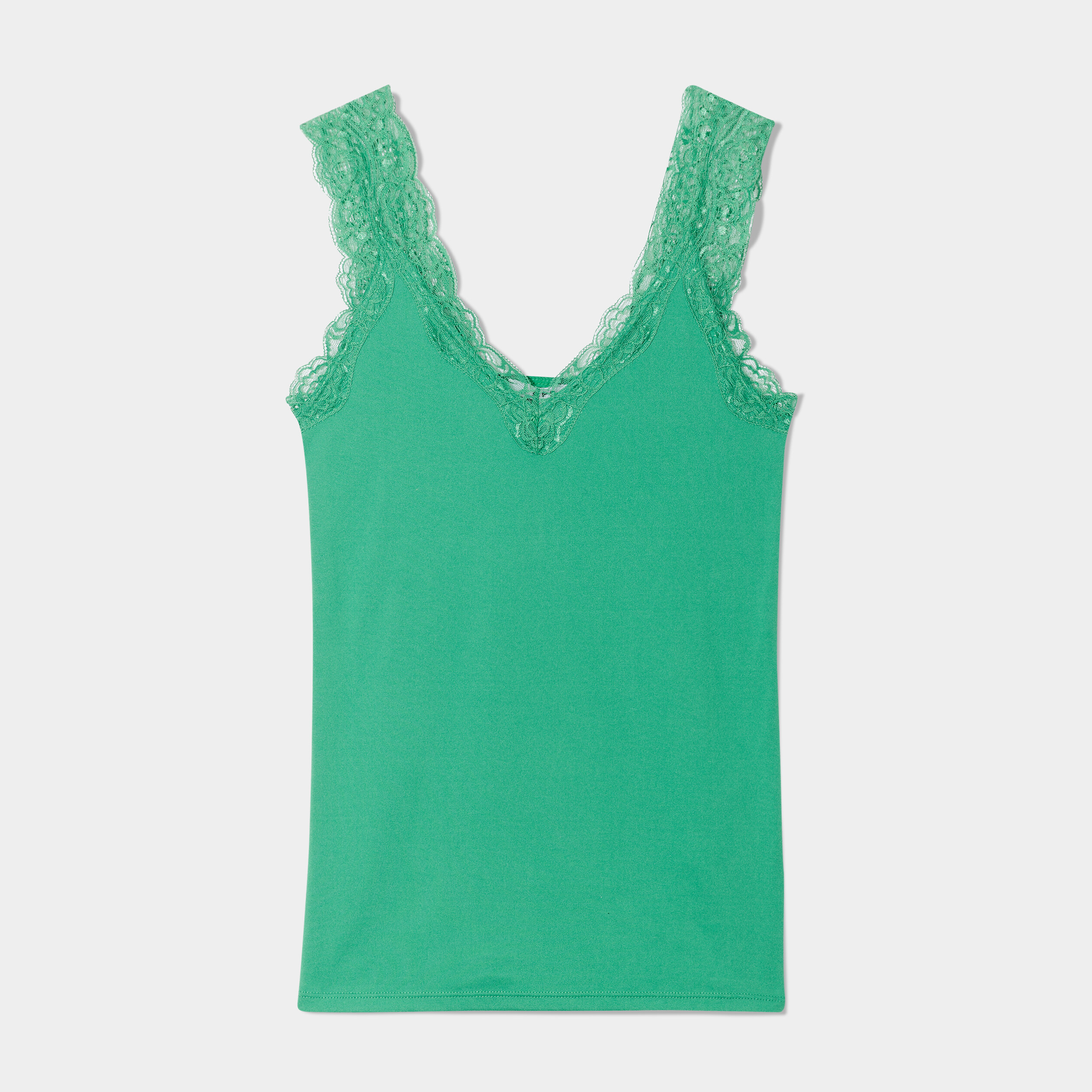 debardeur ajuste detail dentelle vert femme Débardeur ajusté détail dentelle vert femme