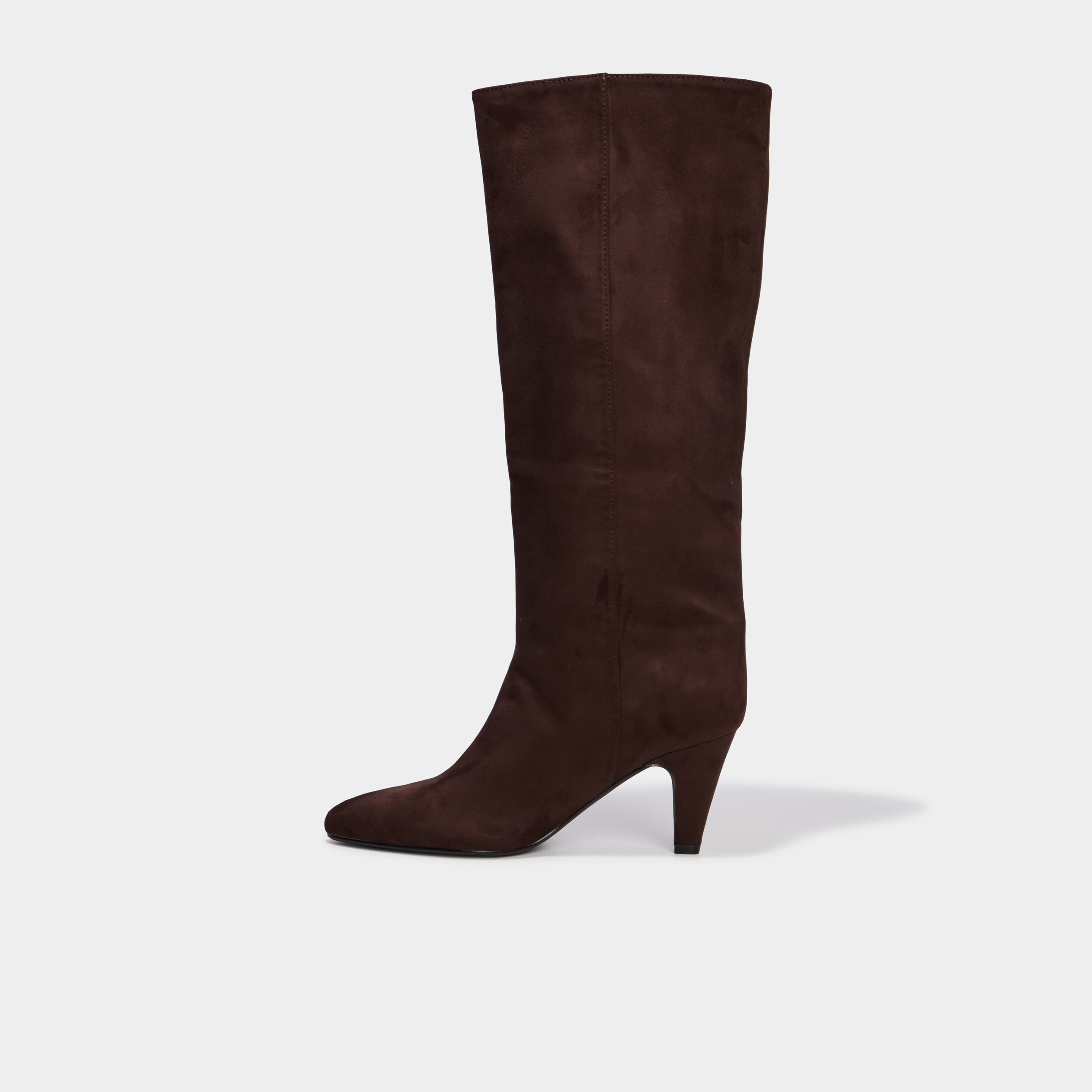 Bottes hautes kitten heel su&eacute;dine marron fonc&eacute; femme