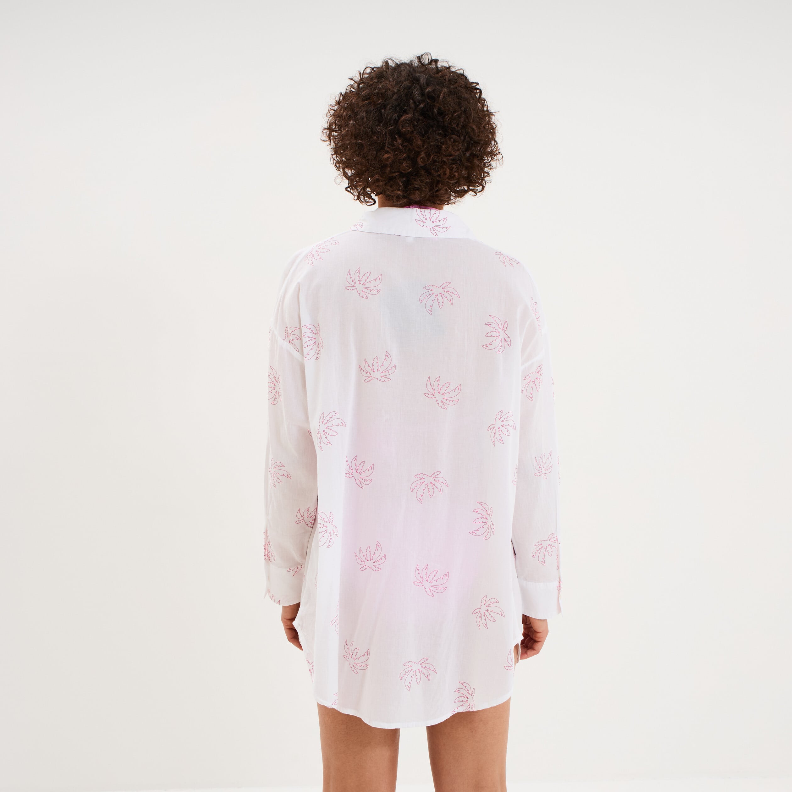 Robe chemise de plage voile de coton blanc femme