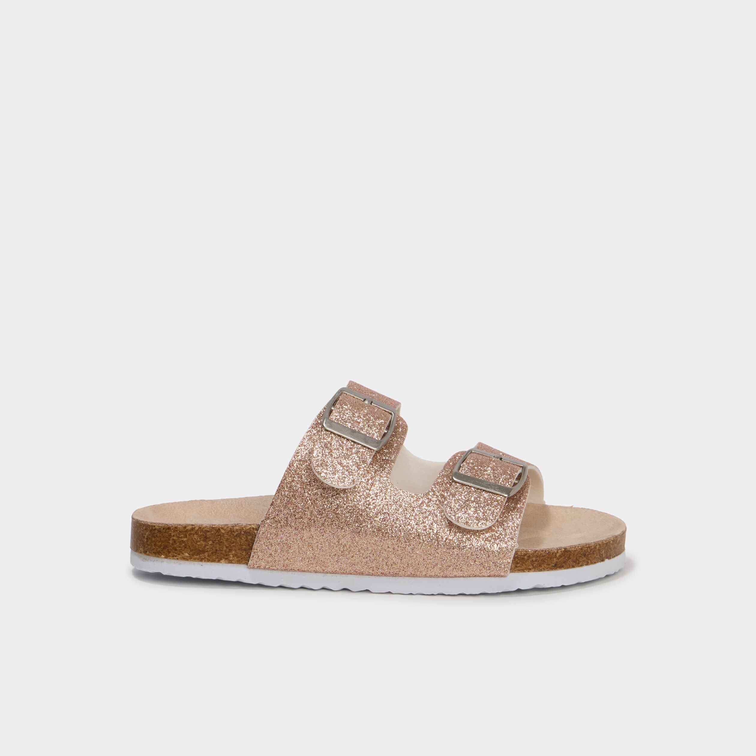 Mules &agrave; paillettes et boucles rose champagne fille