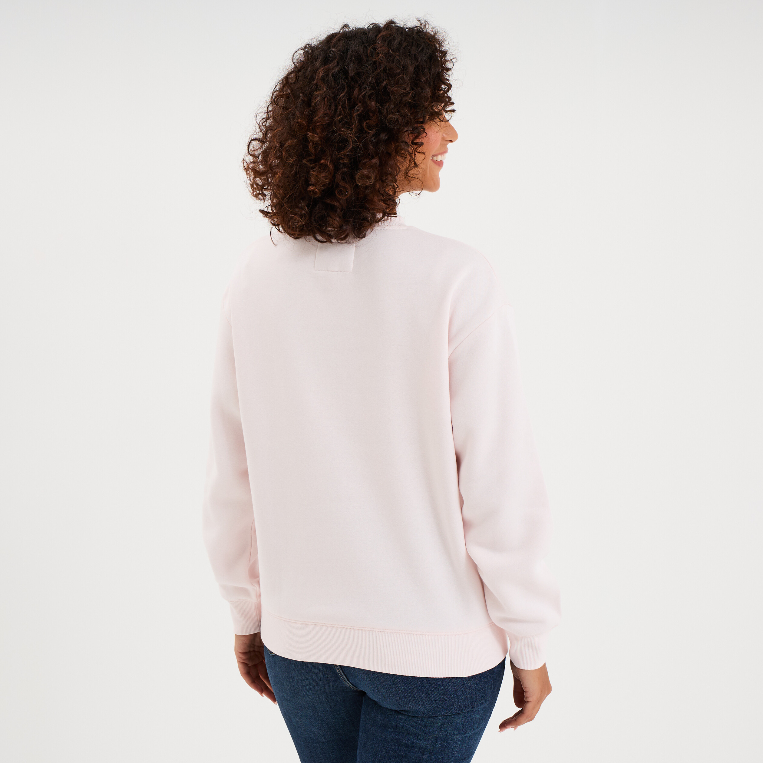 Sweat molleton col rond manches longues rose clair femme