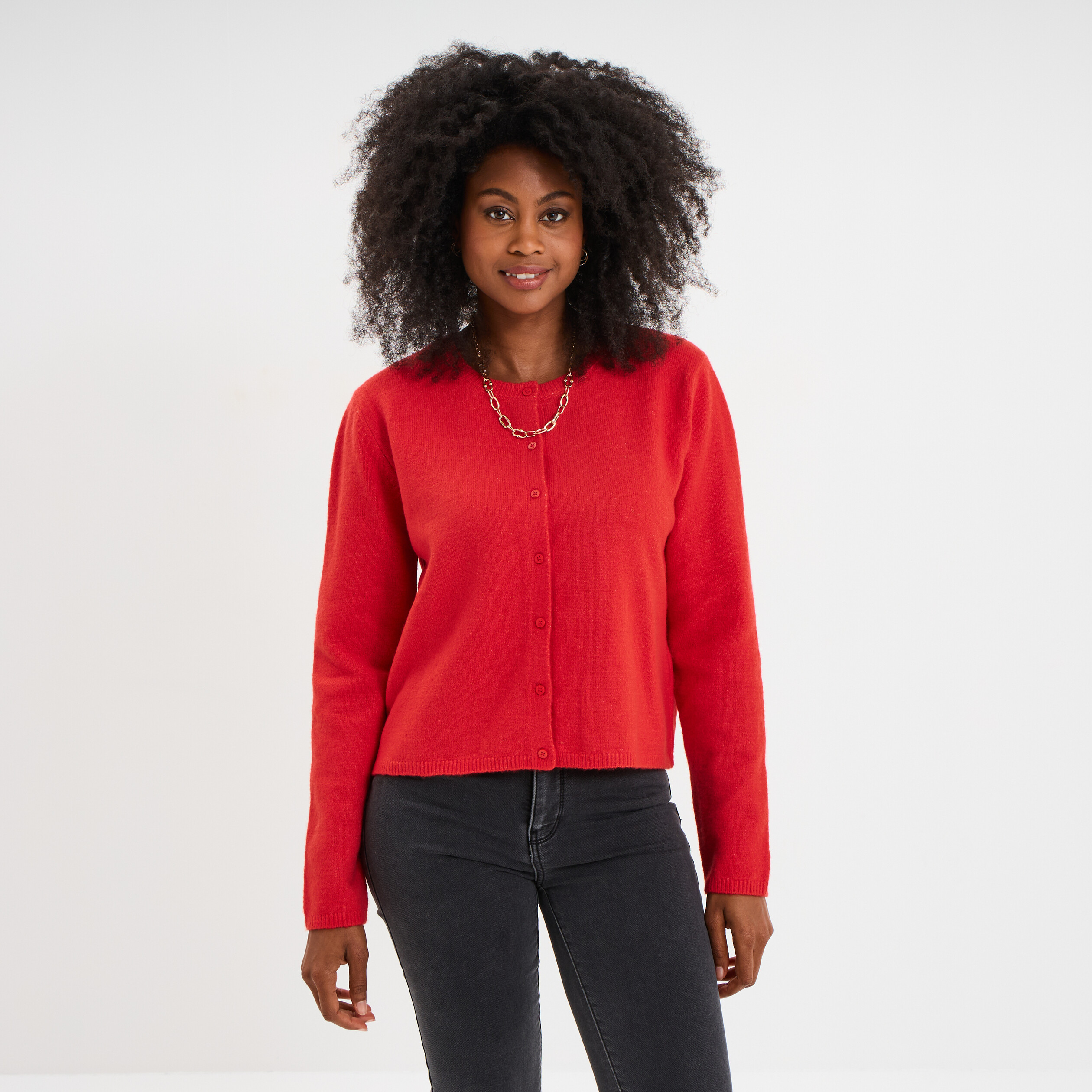 Gilet boutonné manches longues Creeks rouge femme La Halle