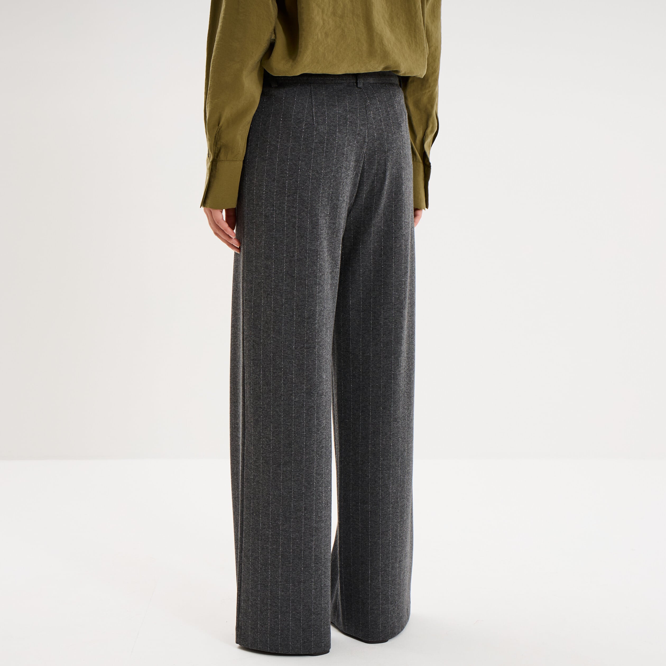 Pantalon large taille haute milano gris femme