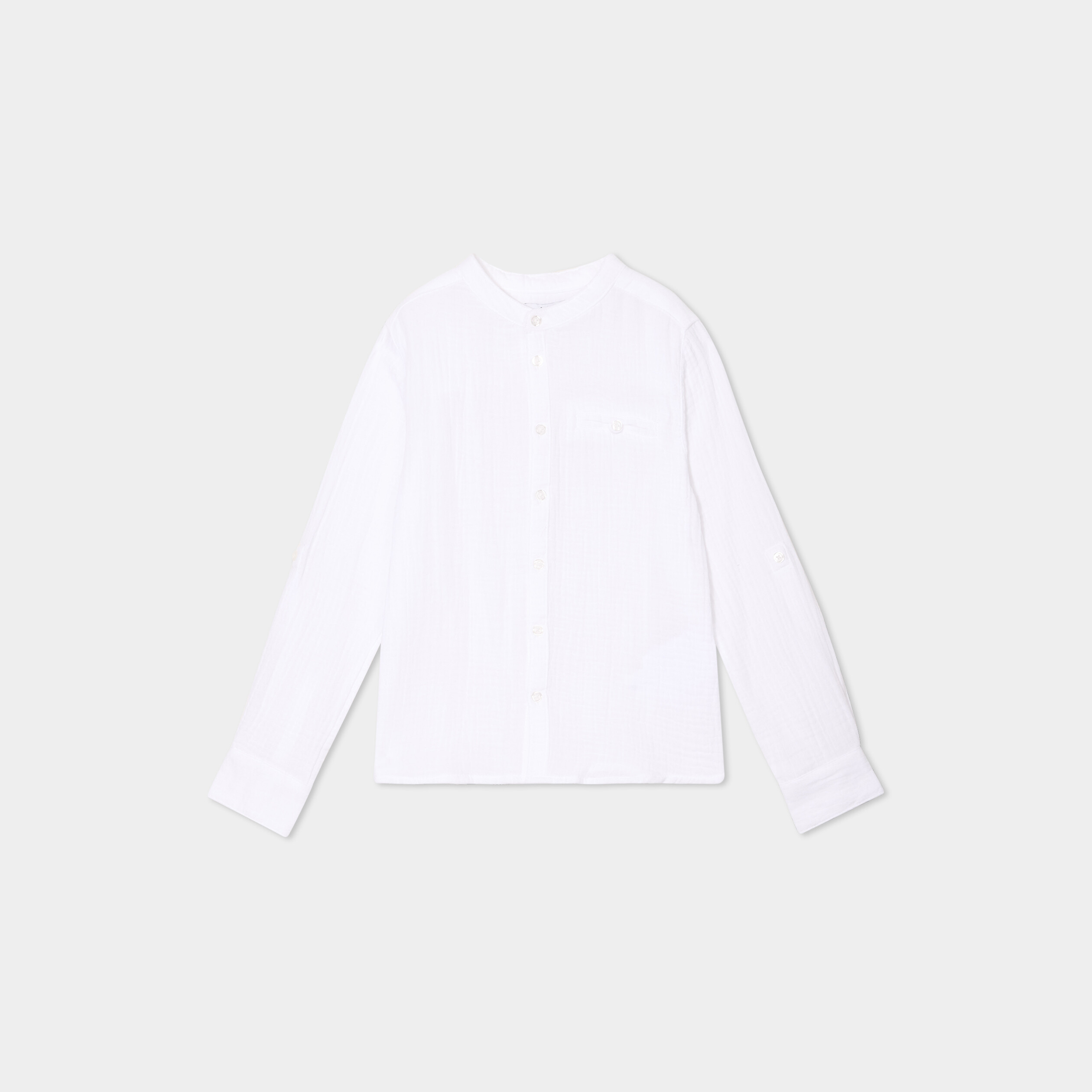 Chemise gaze coton manches retroussables blanc gar&ccedil;on