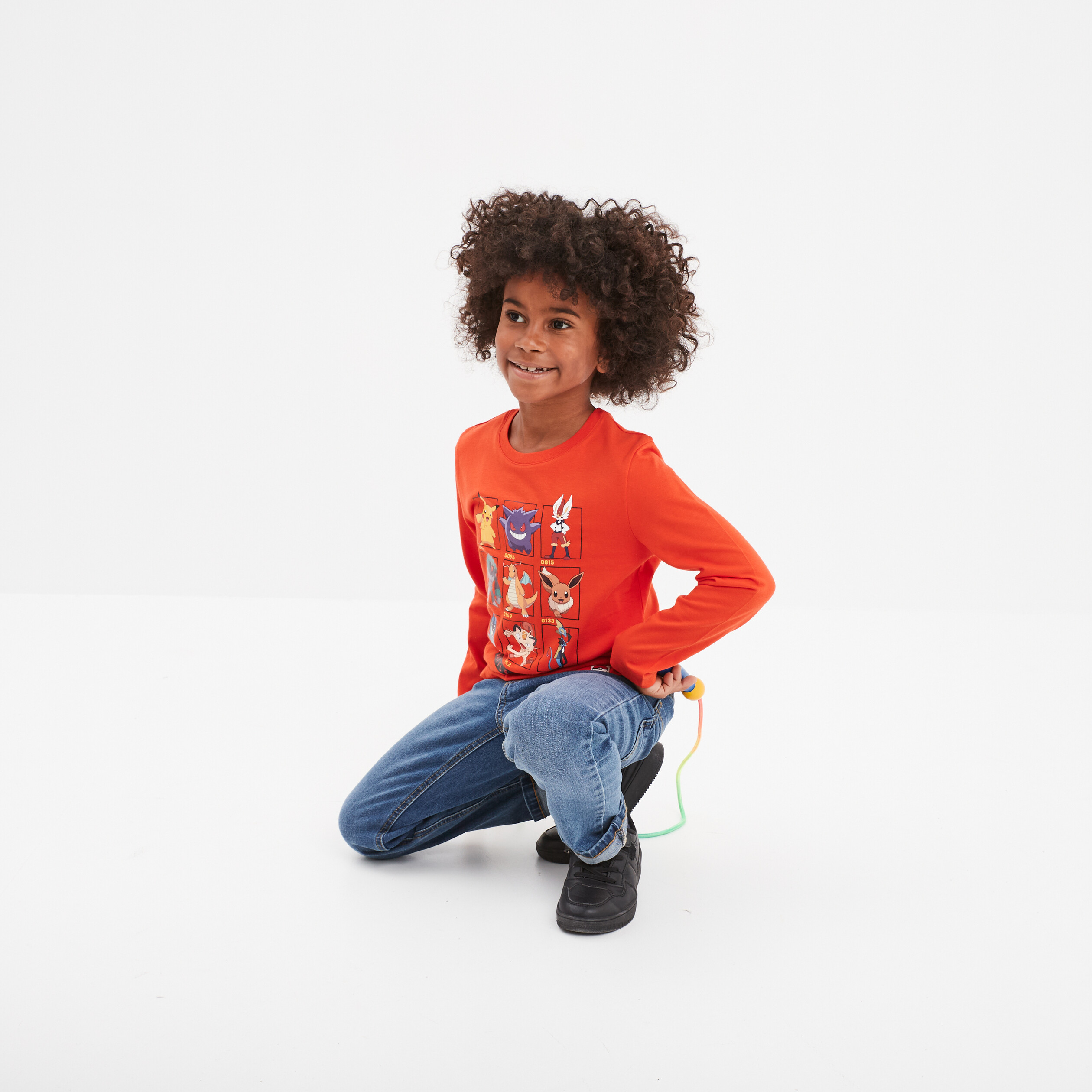 t shirt coton manches longues pokemon orange fonce garcon T-shirt coton manches longues Pokémon orange foncé garçon