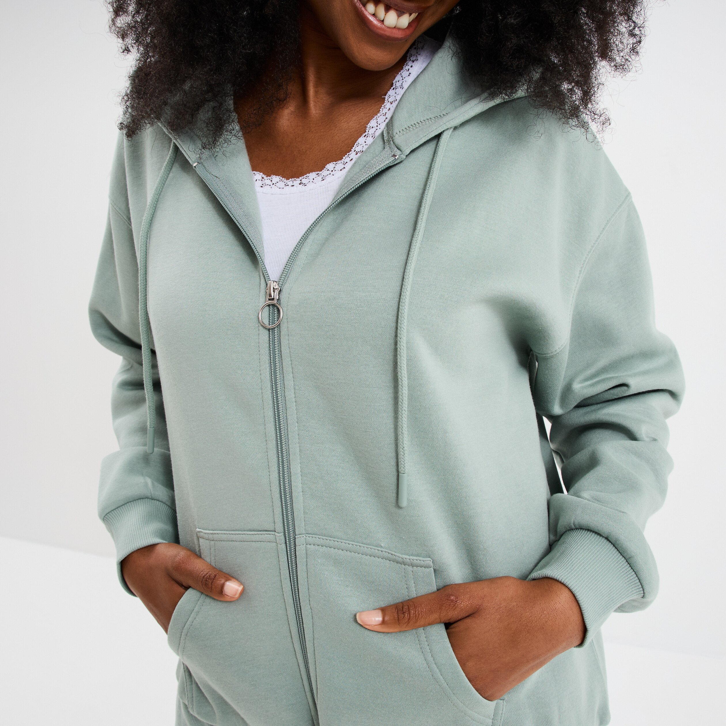 sweat zippe a capuche vert pastel femme Sweat zippé à capuche vert pastel femme