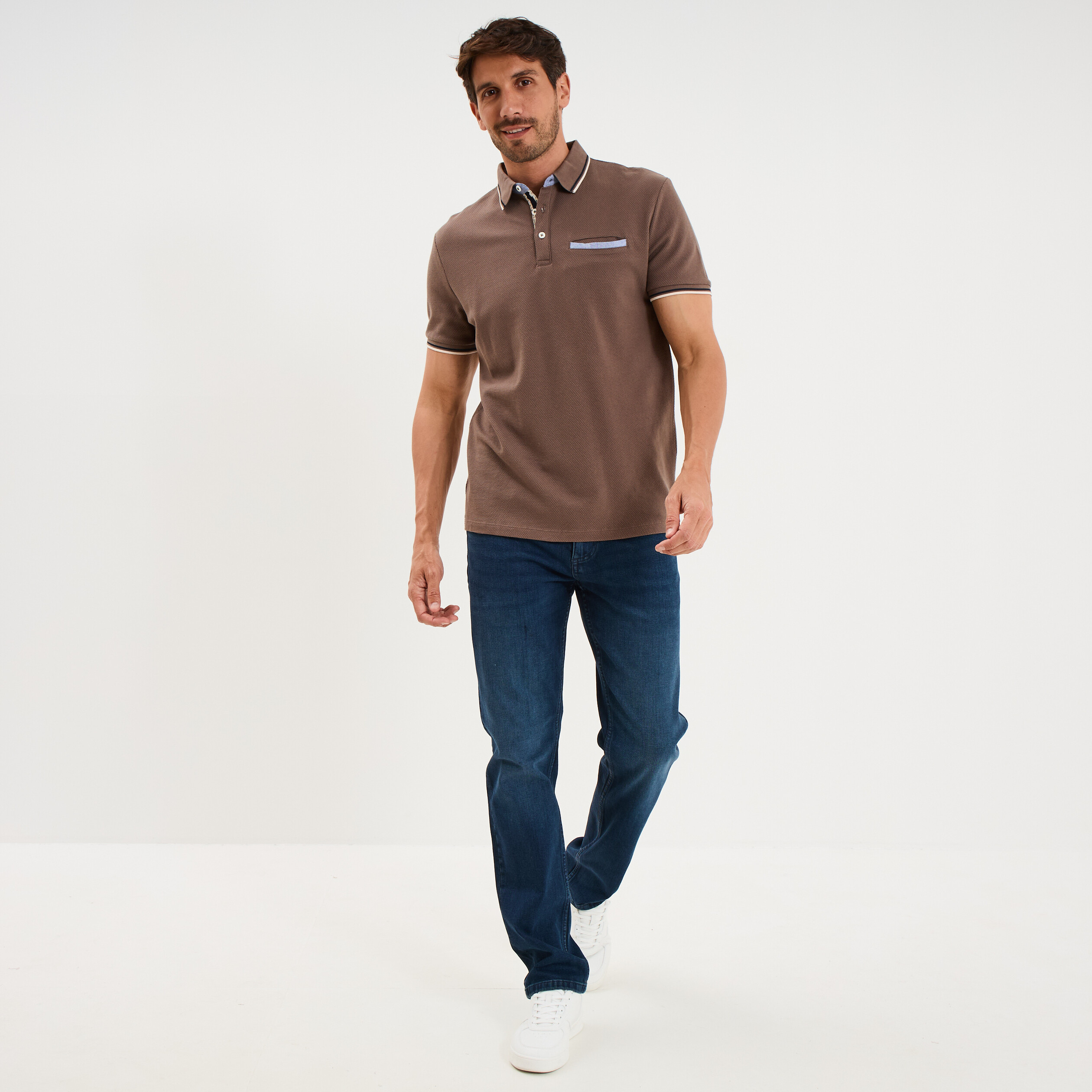 Polo piqu&eacute; manches courtes coton gris fonc&eacute; homme