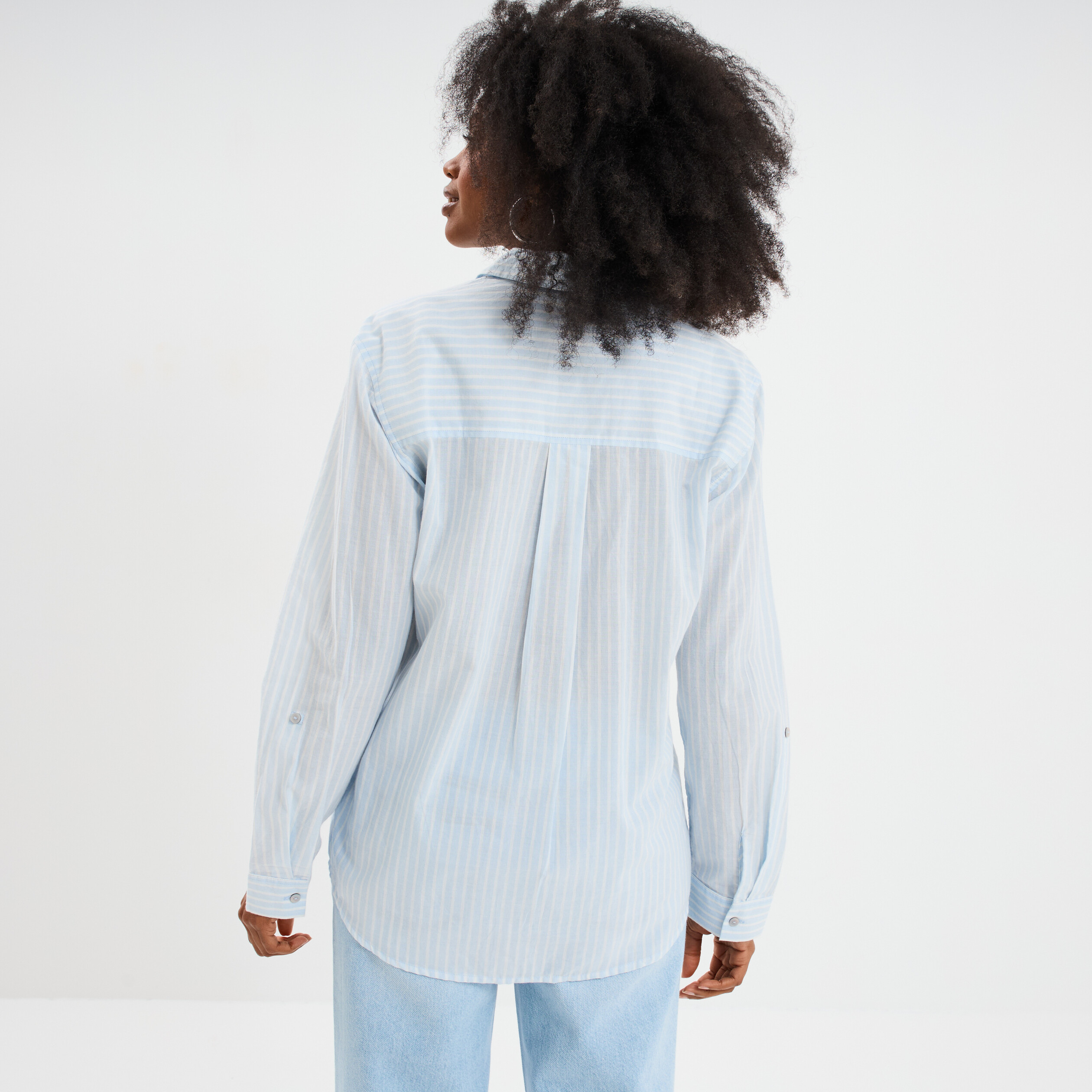 Chemise manches ajustables 1 poche coton bleu femme
