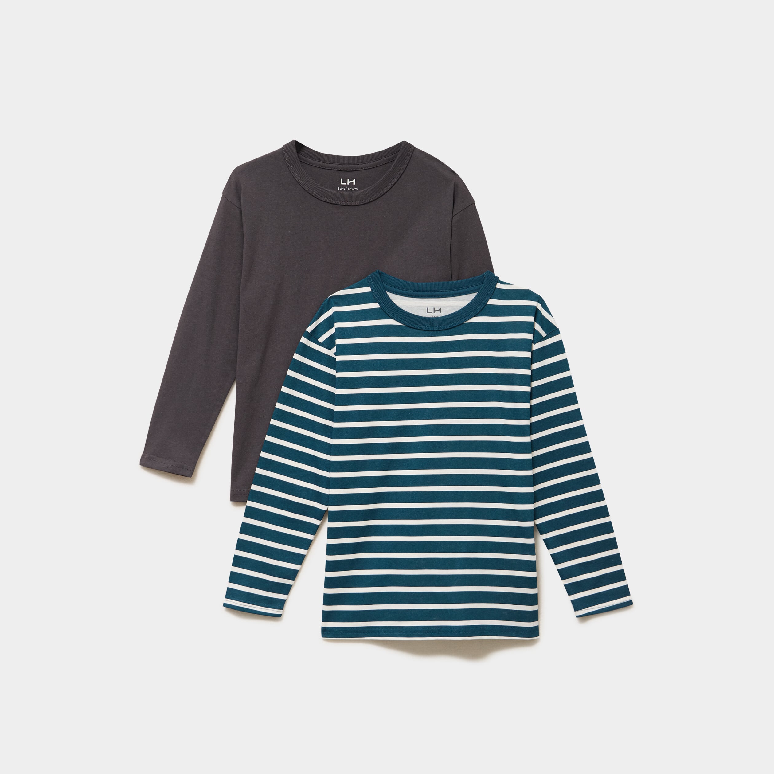 Lot 2 t-shirts manches longues coton bleu canard gar&ccedil;on