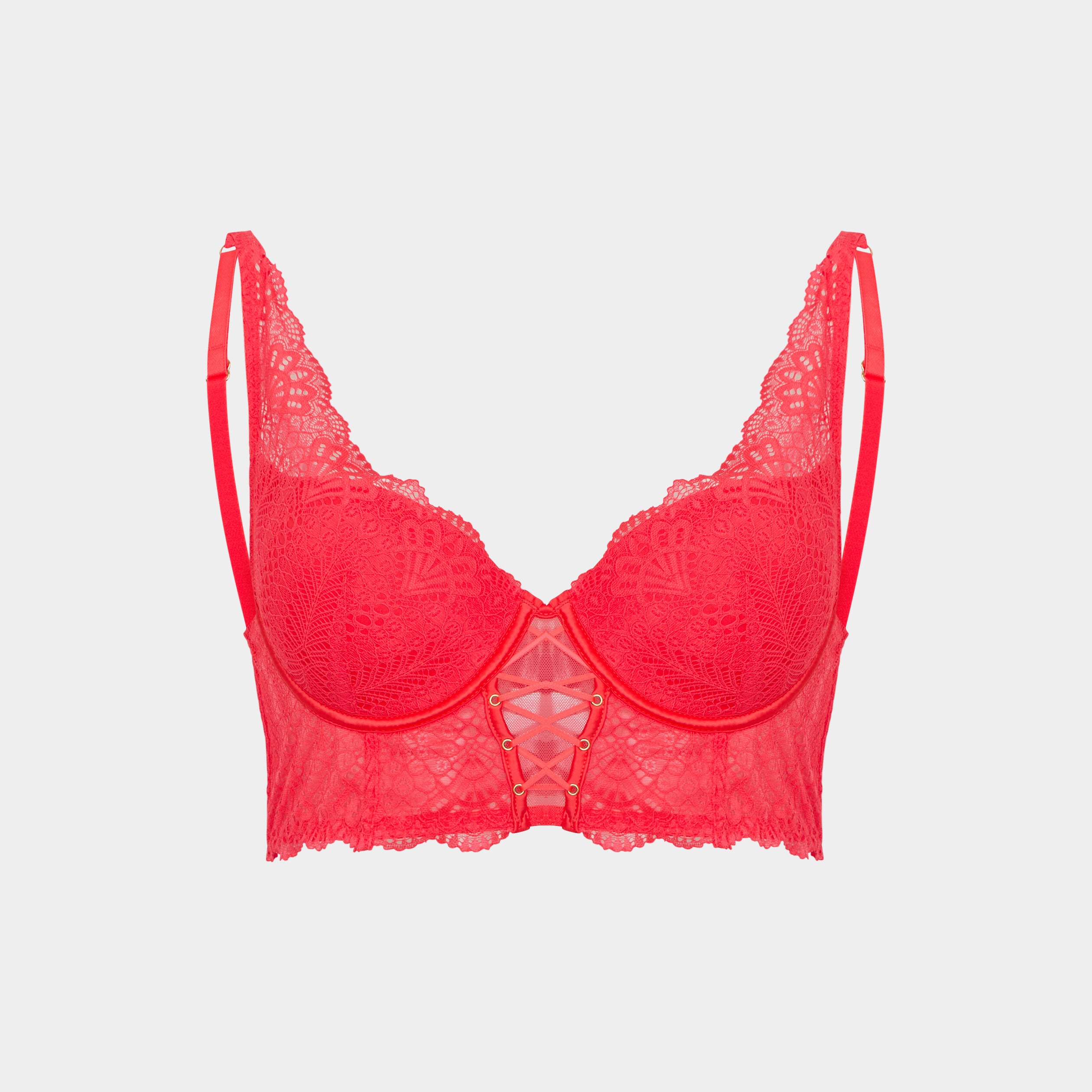 Soutien-gorge bustier padd&eacute; dentelle rouge femme